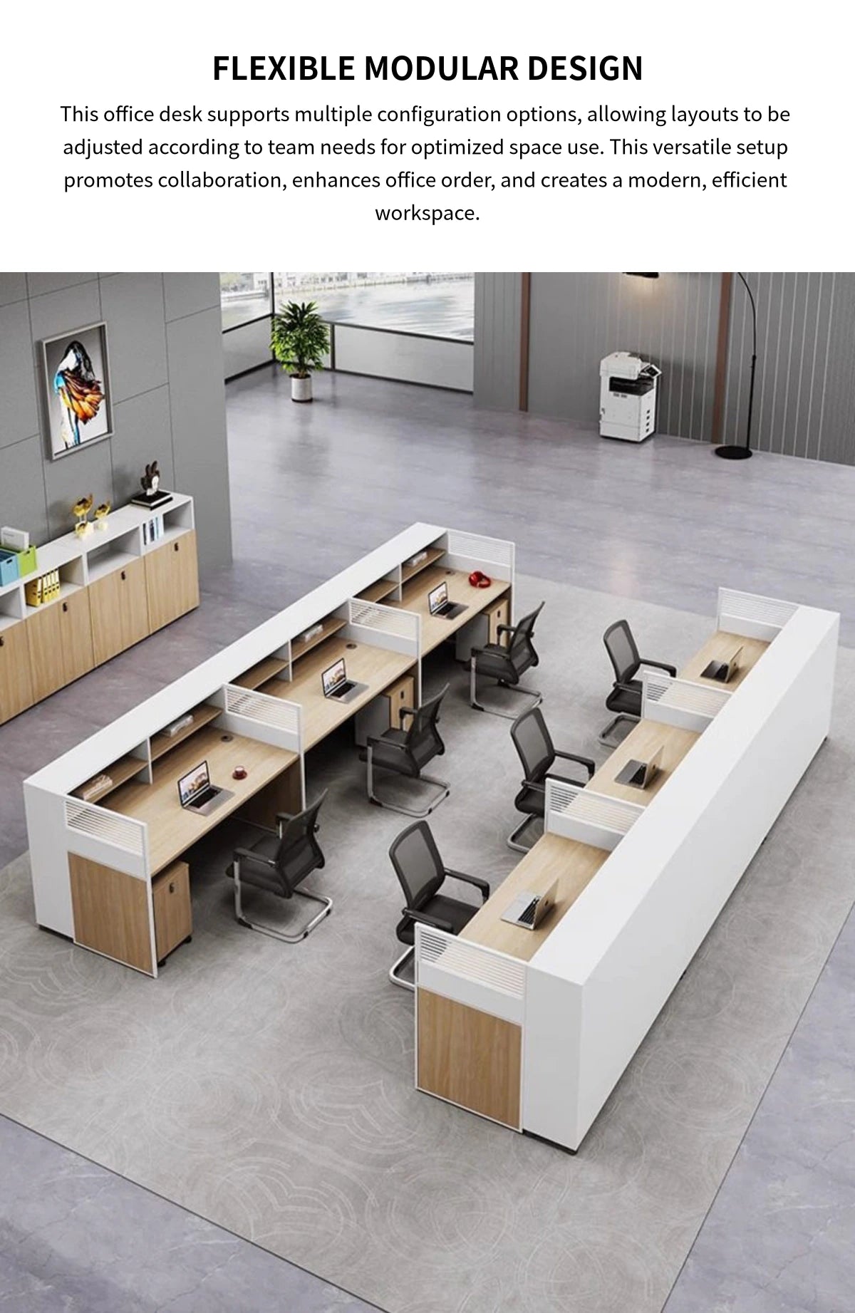 Office Workstation Desk with Lockable, Built-In Outlets & File Drawers for Home Office — Detail image 8