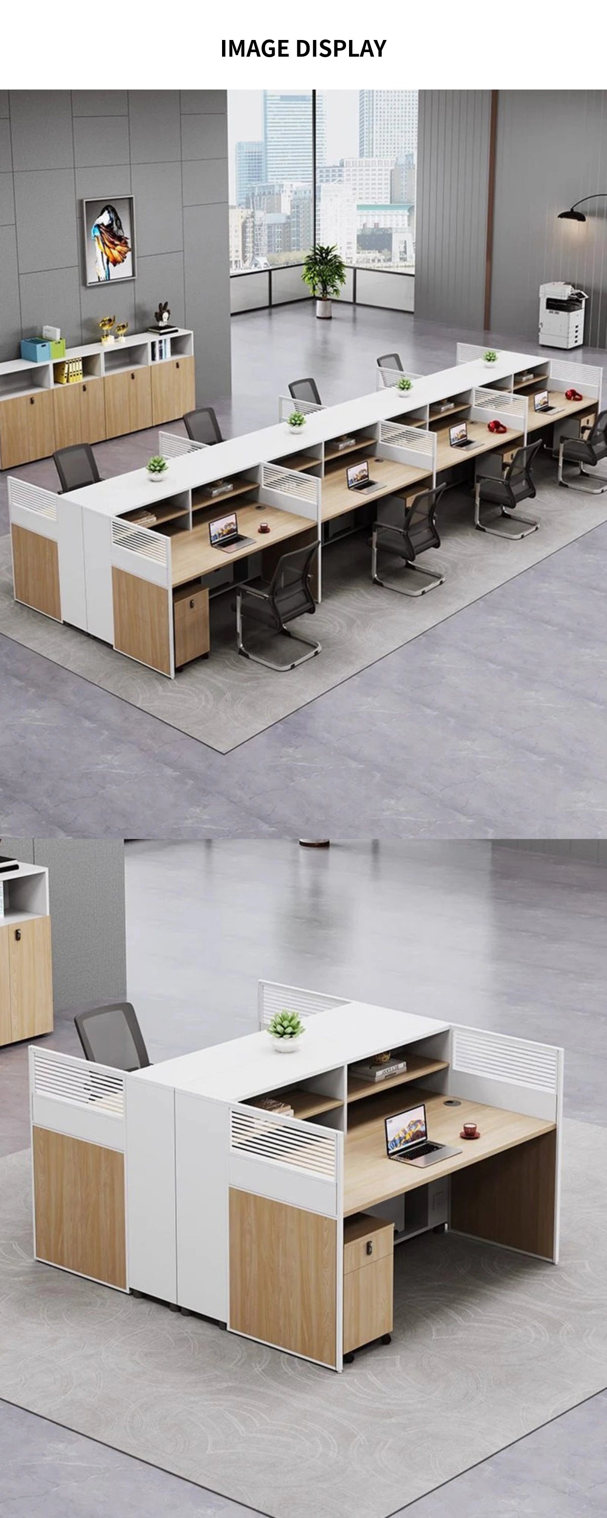 Office Workstation Desk with Lockable, Built-In Outlets & File Drawers for Home Office — Detail image 9