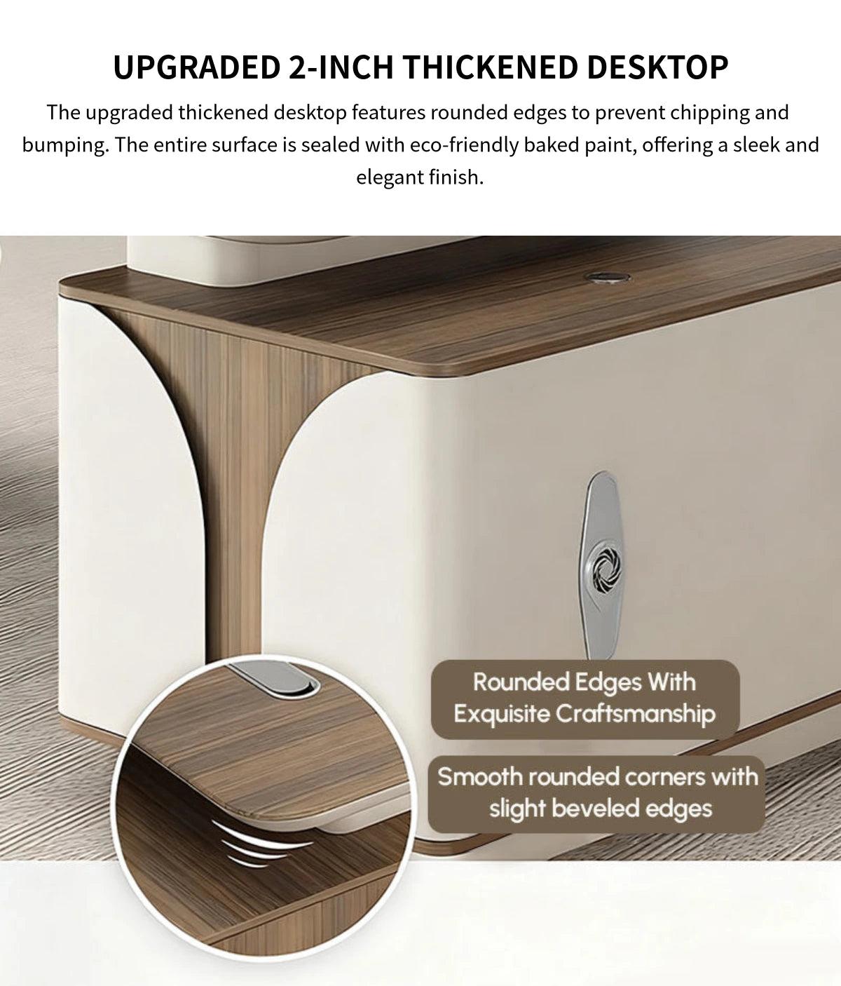Modern Executive Desk with Curved, Built-In Outlets & Side Storage for Home Office — Detail image 5