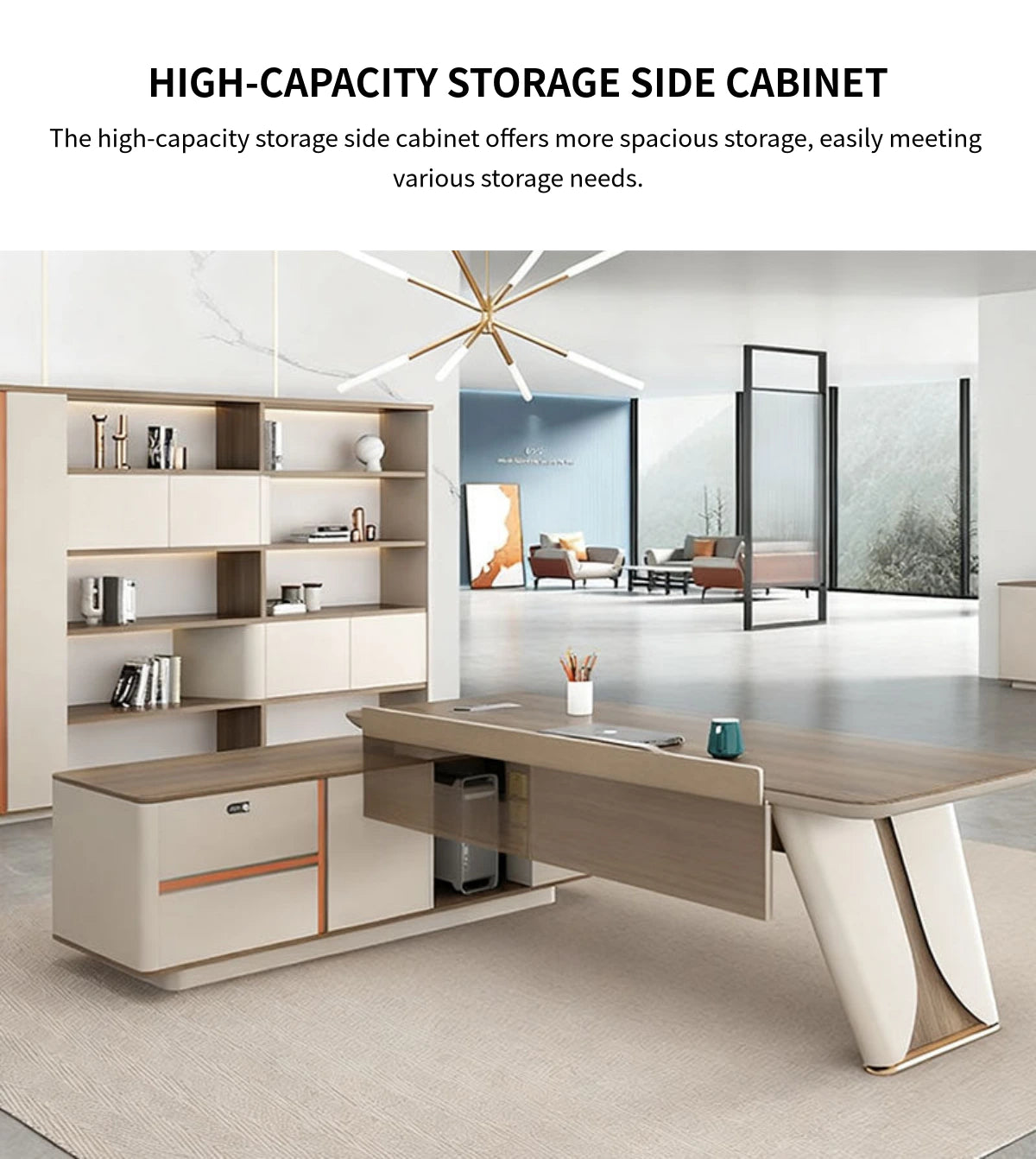 Modern Executive Desk with Curved, Built-In Outlets & Side Storage for Home Office — Detail image 9