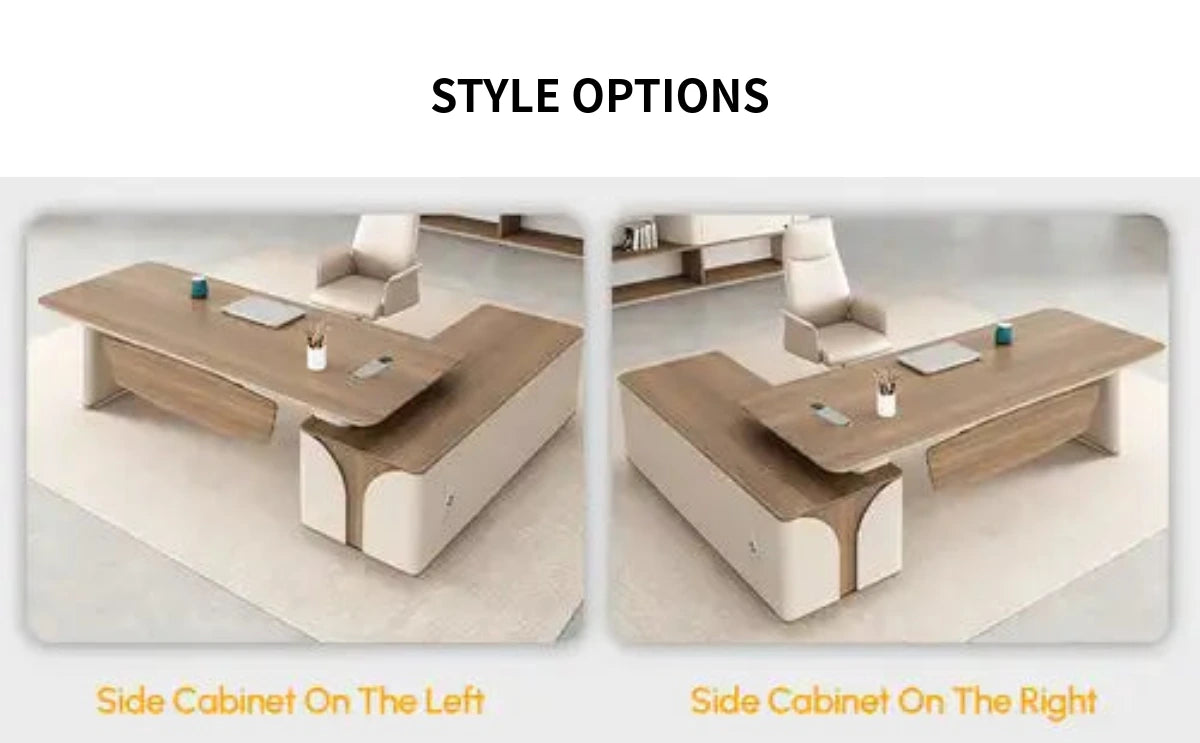 Modern Executive Desk with Curved, Built-In Outlets & Side Storage for Home Office — Detail image 12