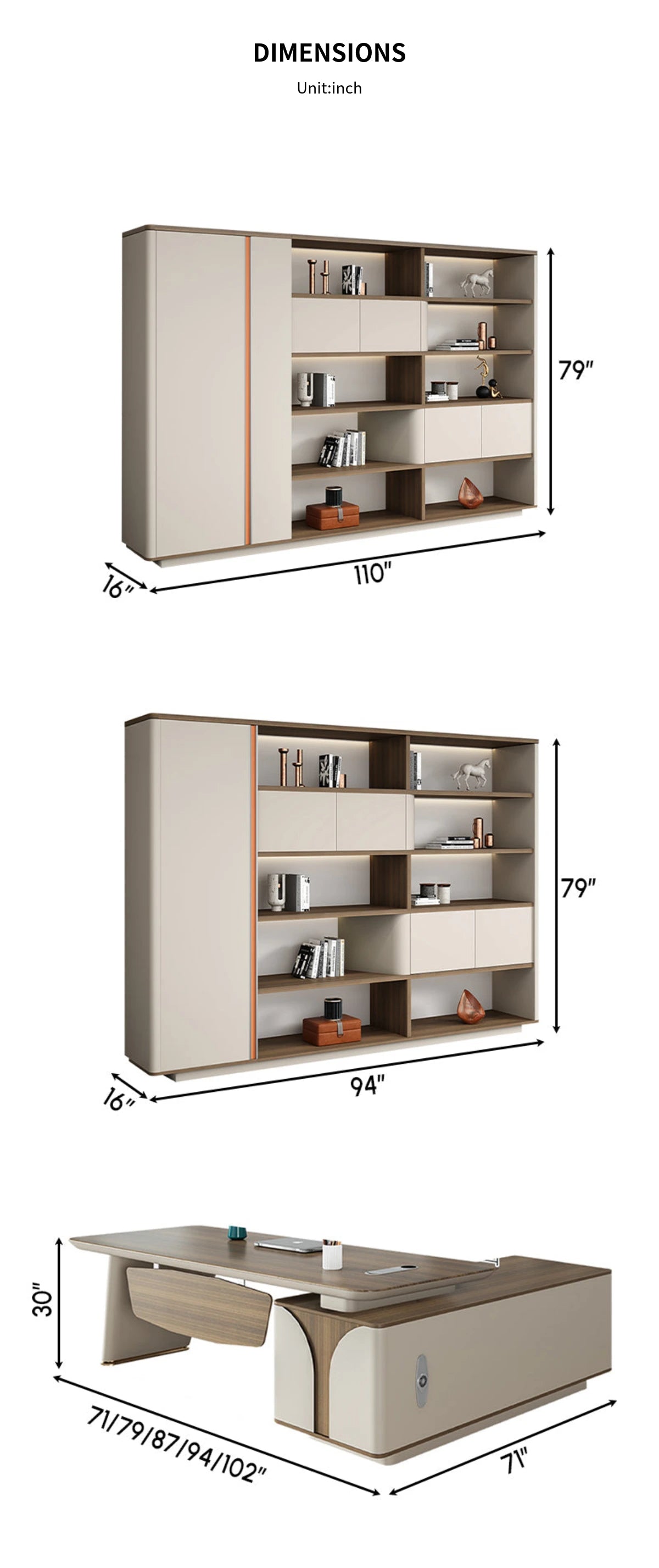 Modern Executive Desk with Curved, Built-In Outlets & Side Storage for Home Office — Detail image 14