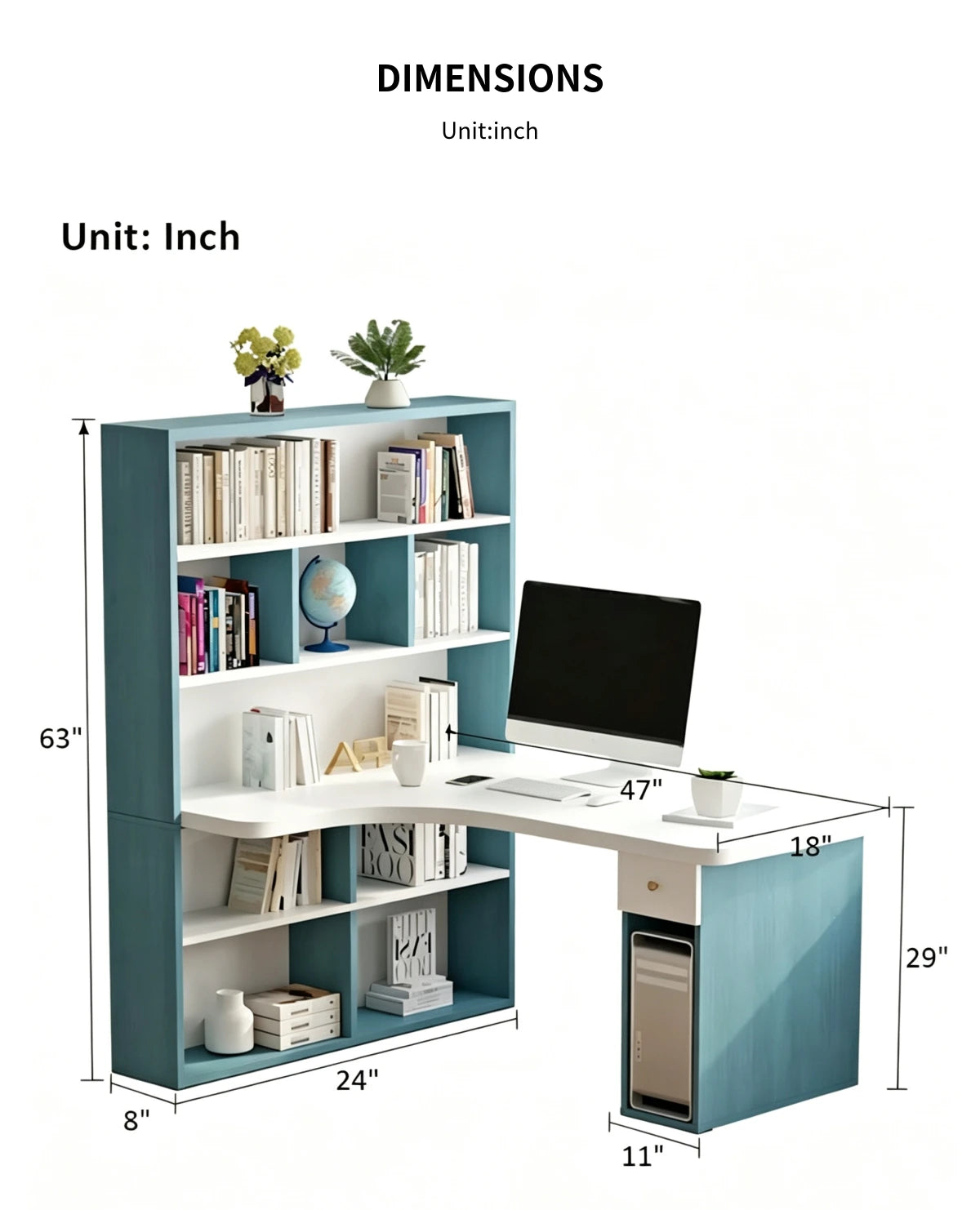 Bookcase Storage Cabinet 24-71 in Tall with Curved for Home Office — Detail image 8