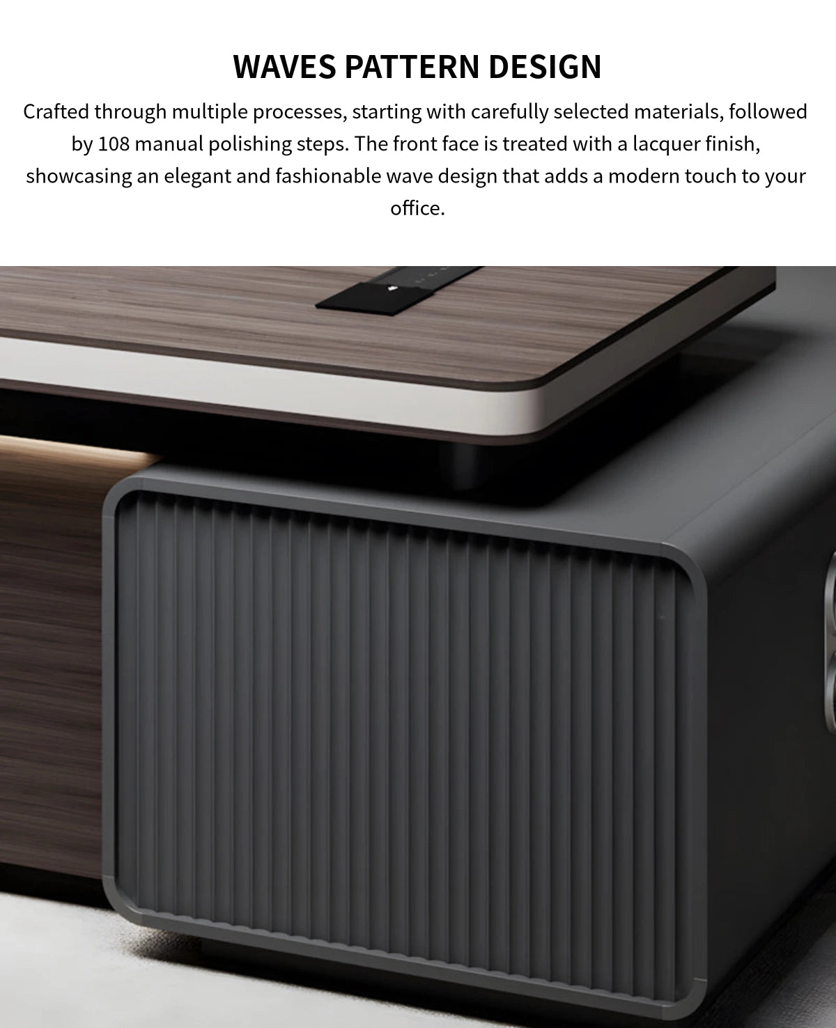 Modern Executive Desk with Cable Management, Curved & Built-In Outlets for Home Office — Detail image 4