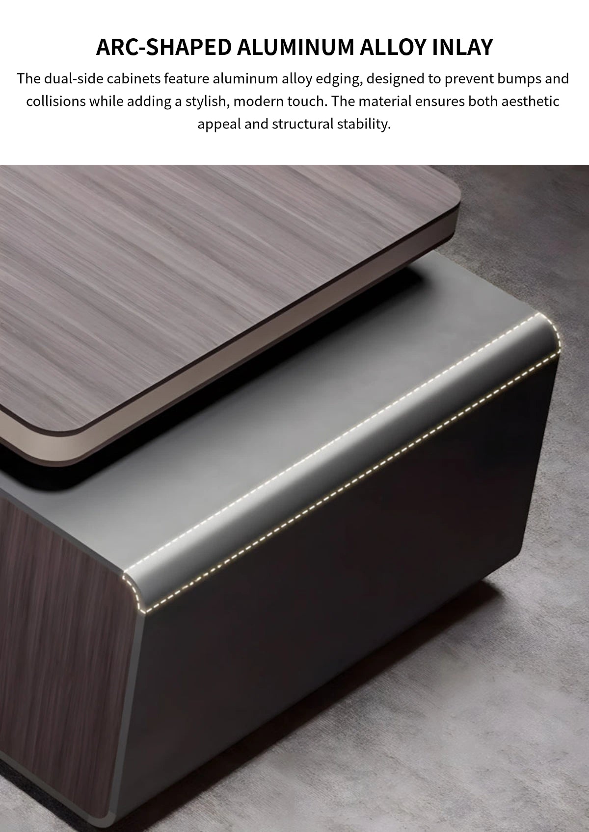 Modern Executive Desk with Cable Management, Curved & Built-In Outlets for Home Office — Detail image 6