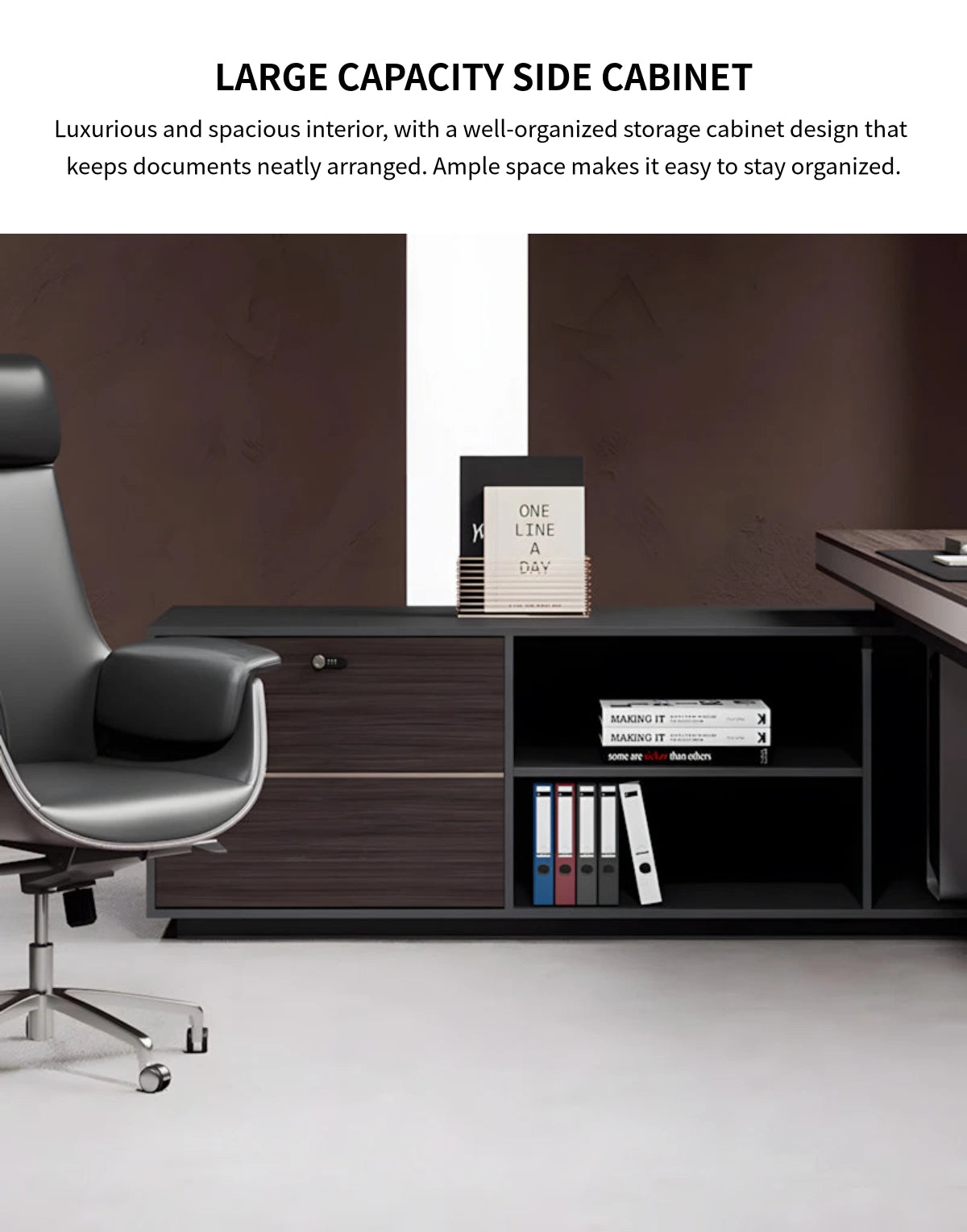 Modern Executive Desk with Cable Management, Curved & Built-In Outlets for Home Office — Detail image 8