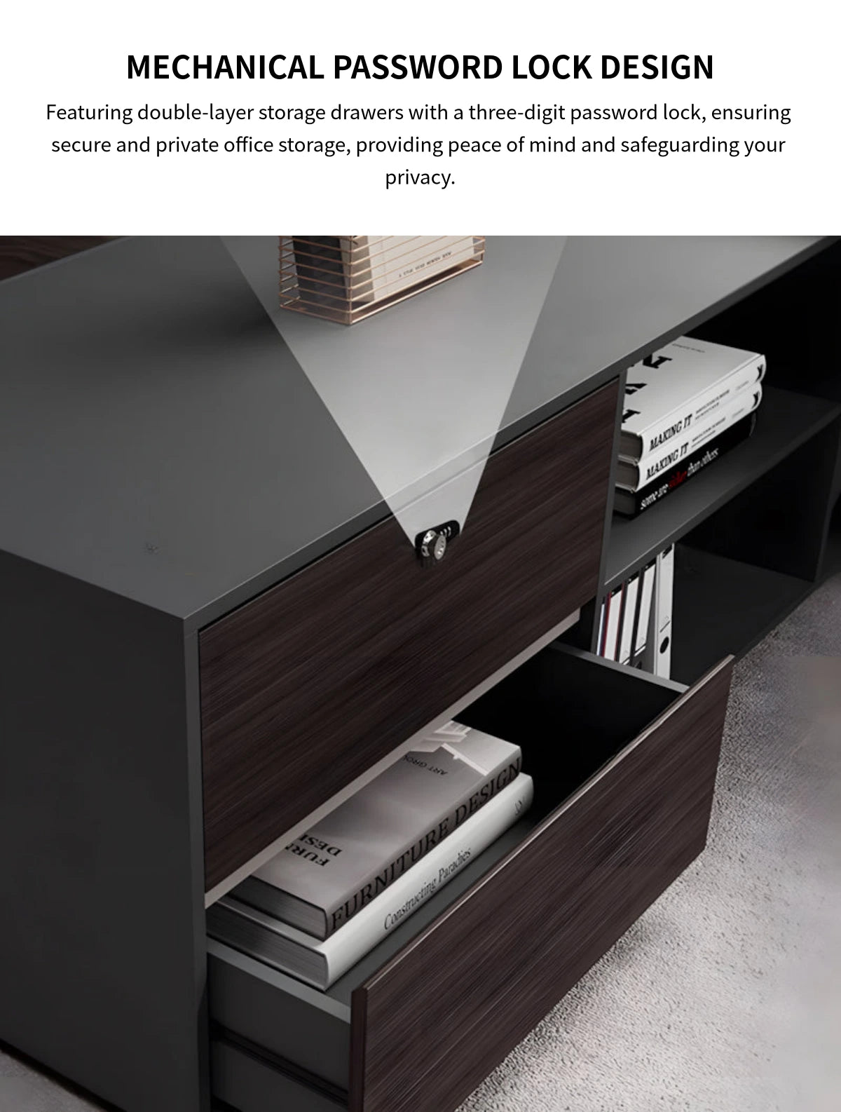 Modern Executive Desk with Cable Management, Curved & Built-In Outlets for Home Office — Detail image 9