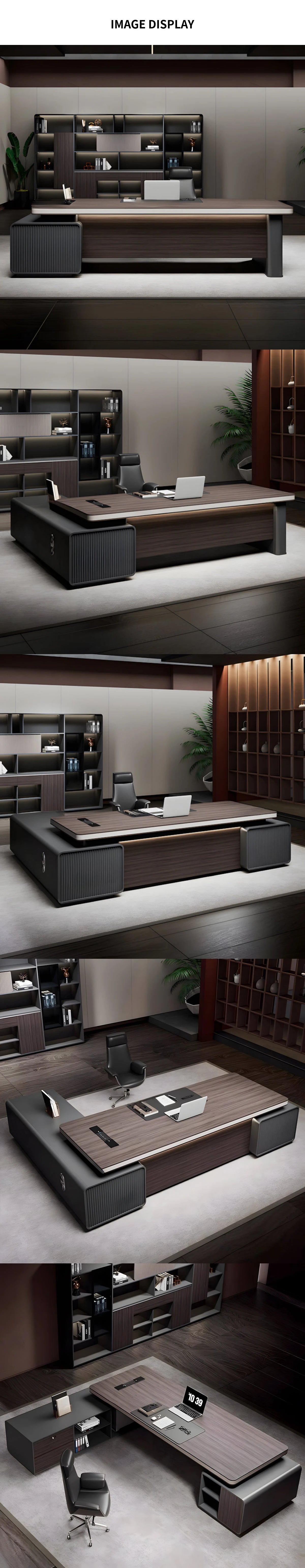 Modern Executive Desk with Cable Management, Curved & Built-In Outlets for Home Office — Detail image 10