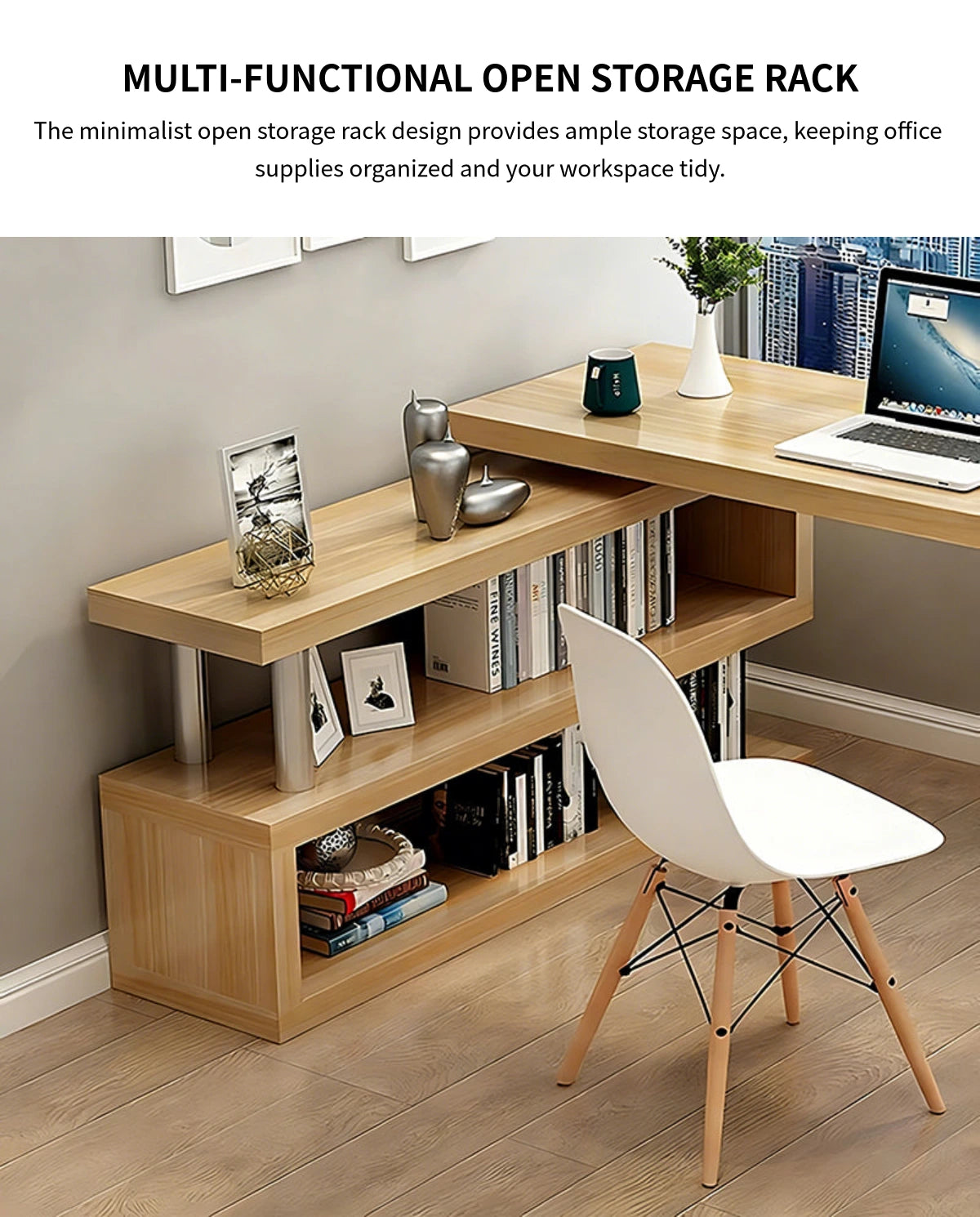 Modern Office Desk with Side Storage, Glass Top & Lumbar Support for Home Office — Detail image 6