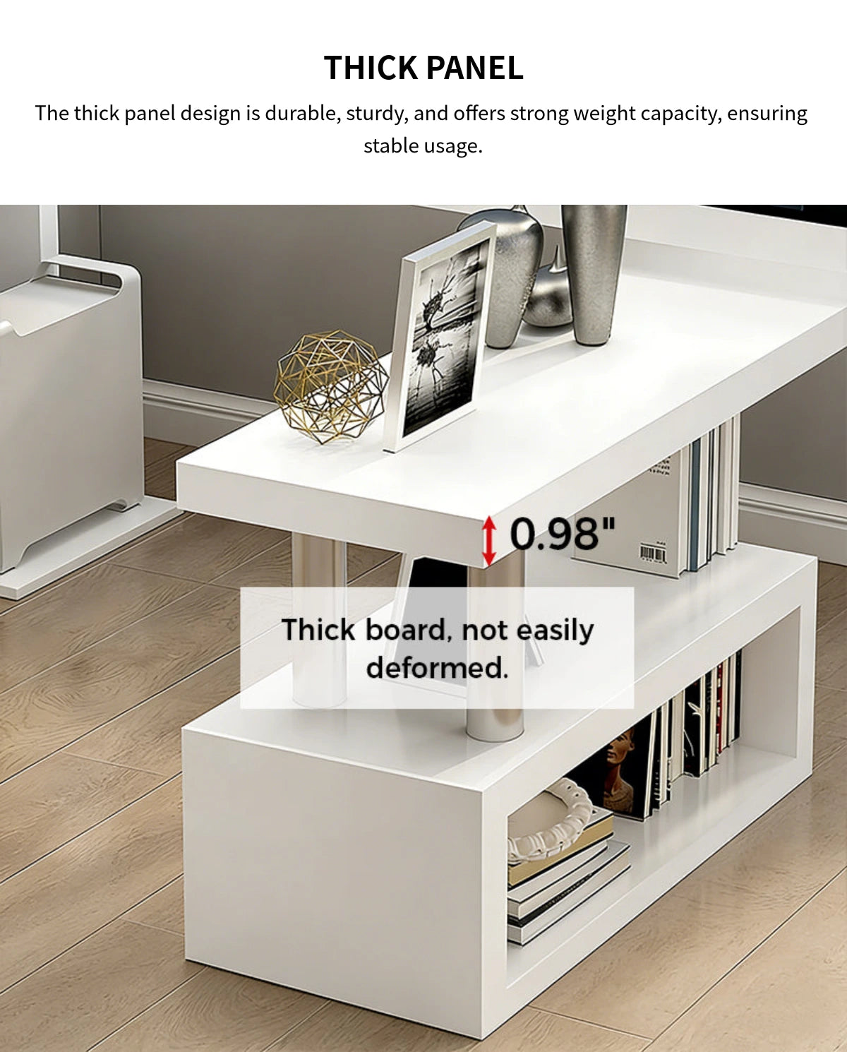 Modern Office Desk with Side Storage, Glass Top & Lumbar Support for Home Office — Detail image 7