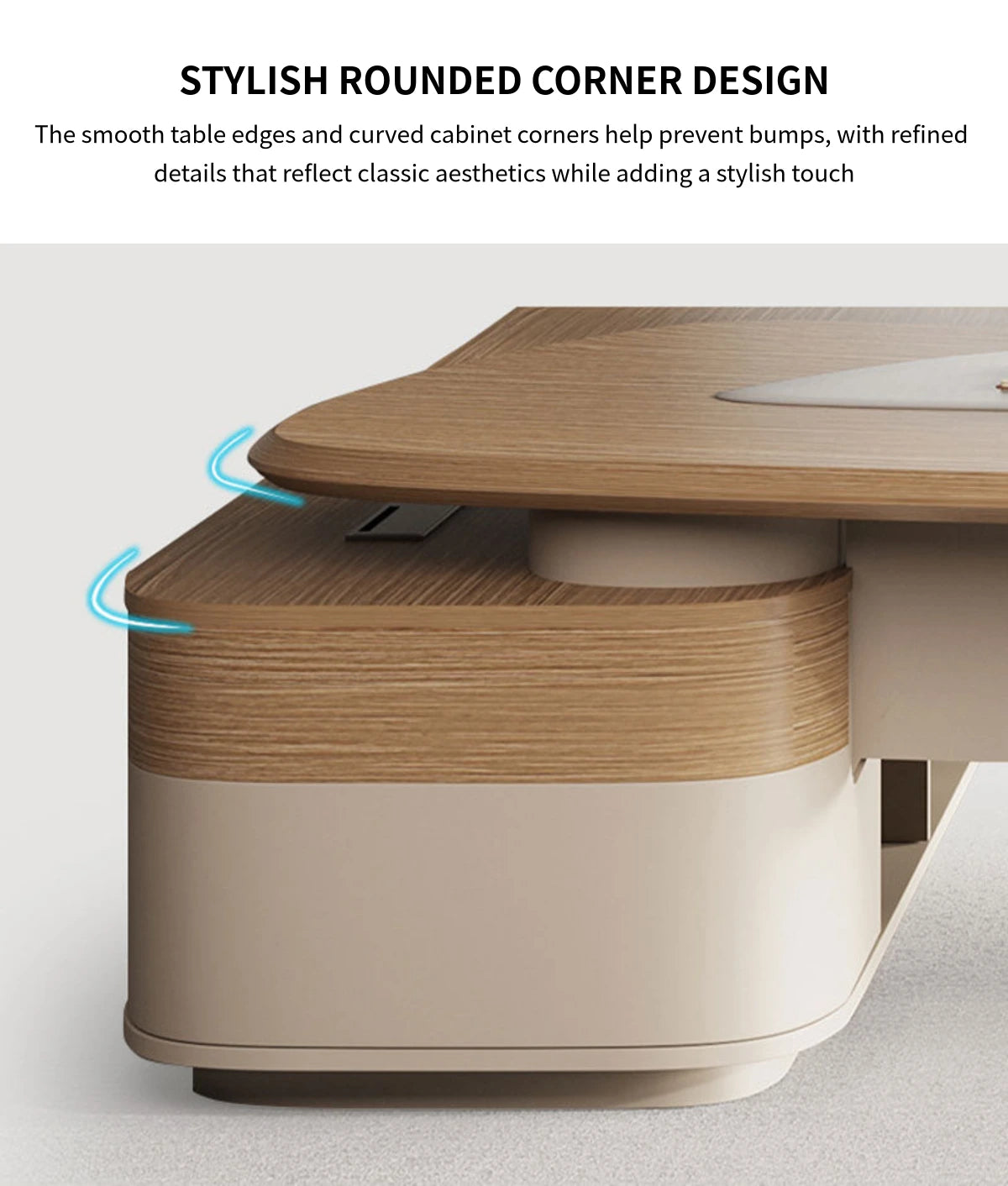 Modern Executive Desk with Curved, Cable Management & Side Storage for Home Office — Detail image 6