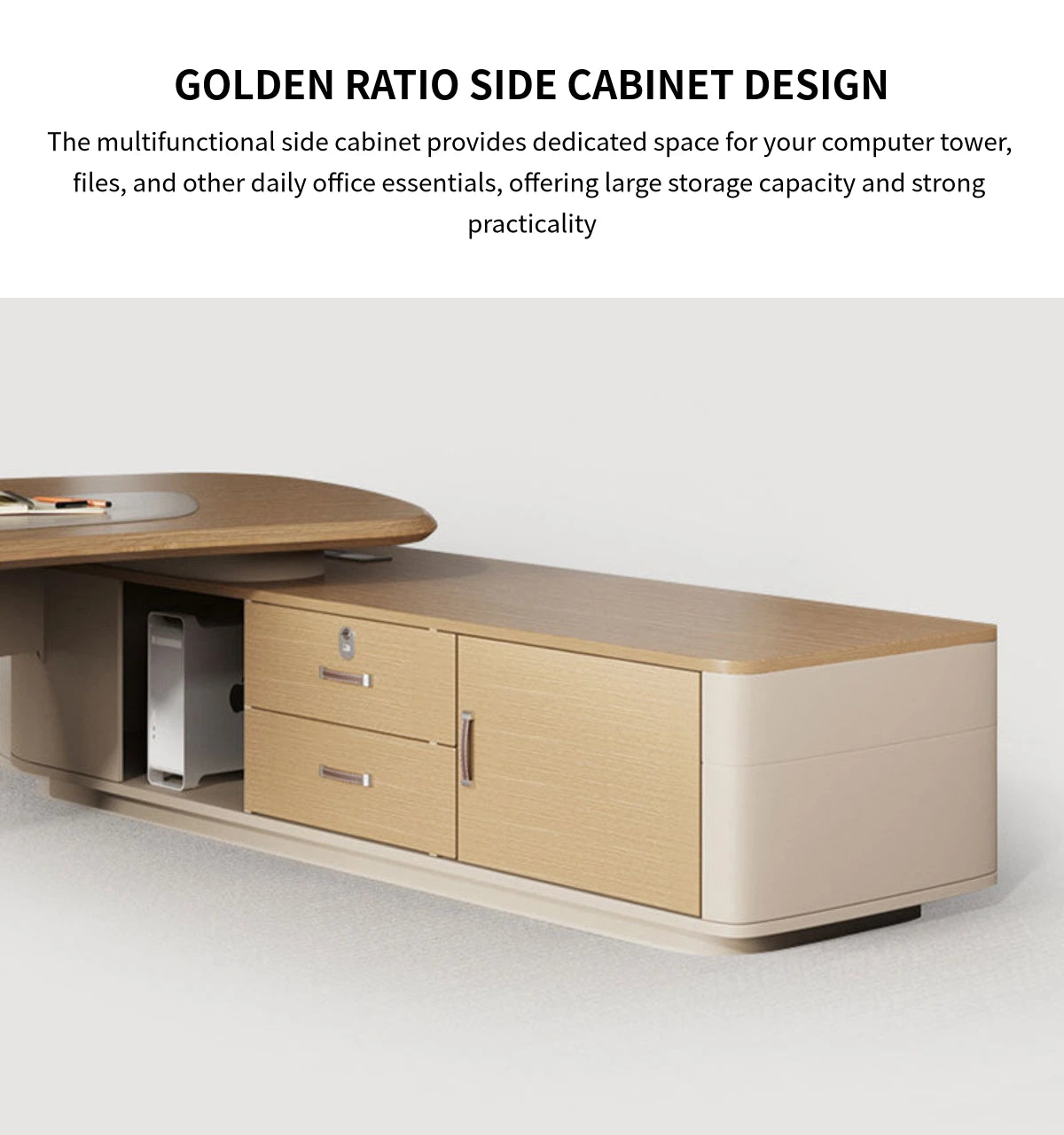 Modern Executive Desk with Curved, Cable Management & Side Storage for Home Office — Detail image 10