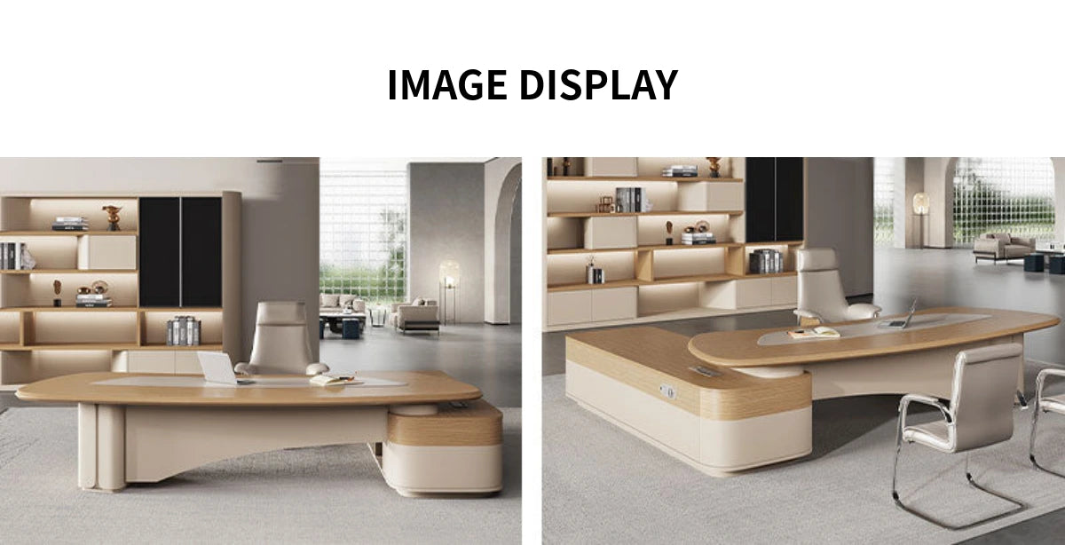 Modern Executive Desk with Curved, Cable Management & Side Storage for Home Office — Detail image 11