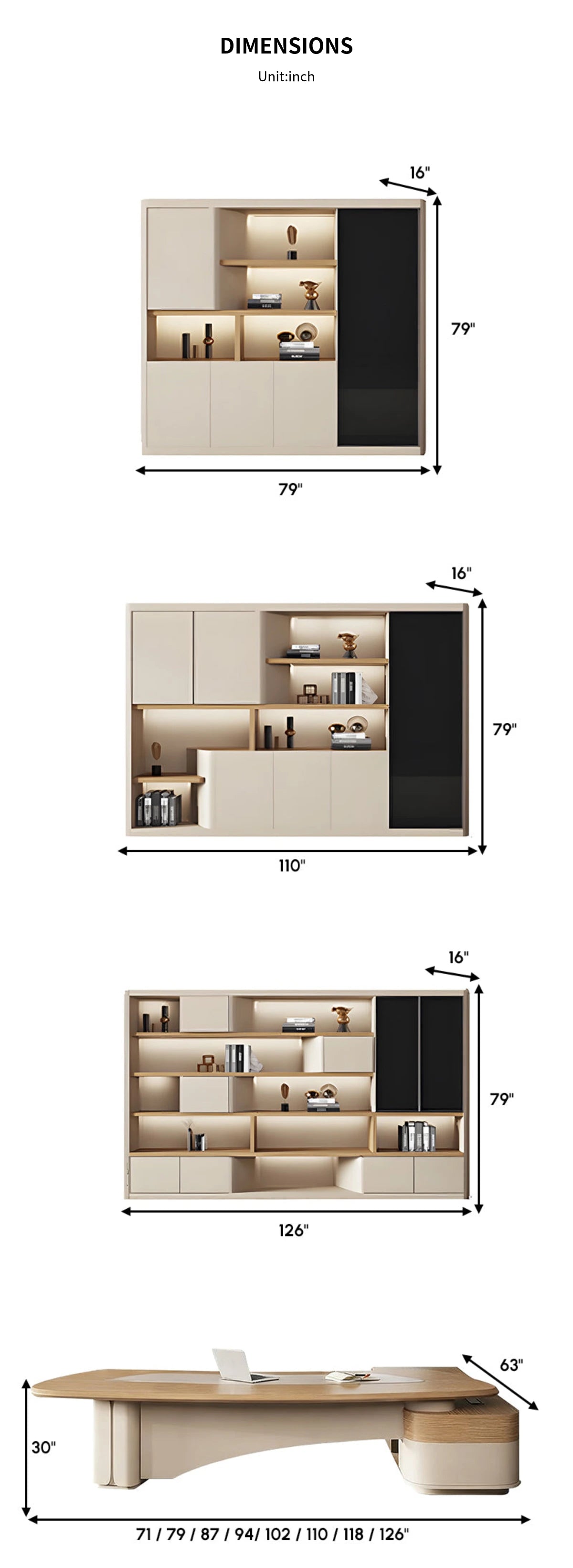 Modern Executive Desk with Curved, Cable Management & Side Storage for Home Office — Detail image 14