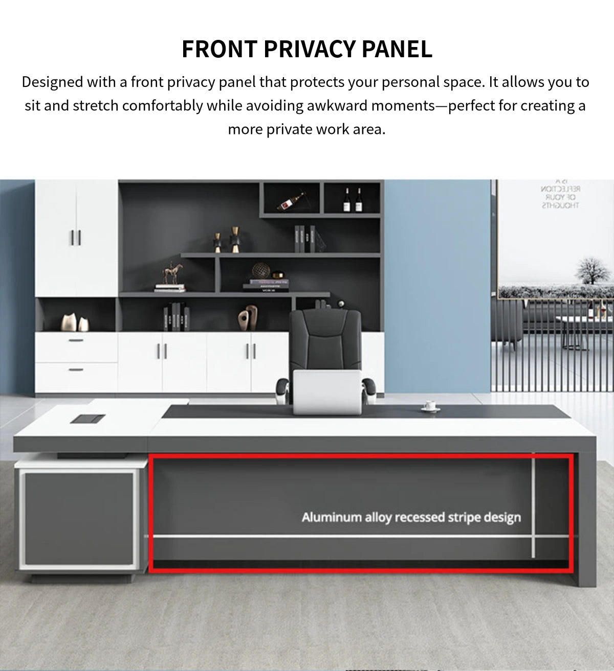 L-Shaped Executive Desk with Dual-Tone, Side Storage & File Drawers for Home Office — Detail image 10