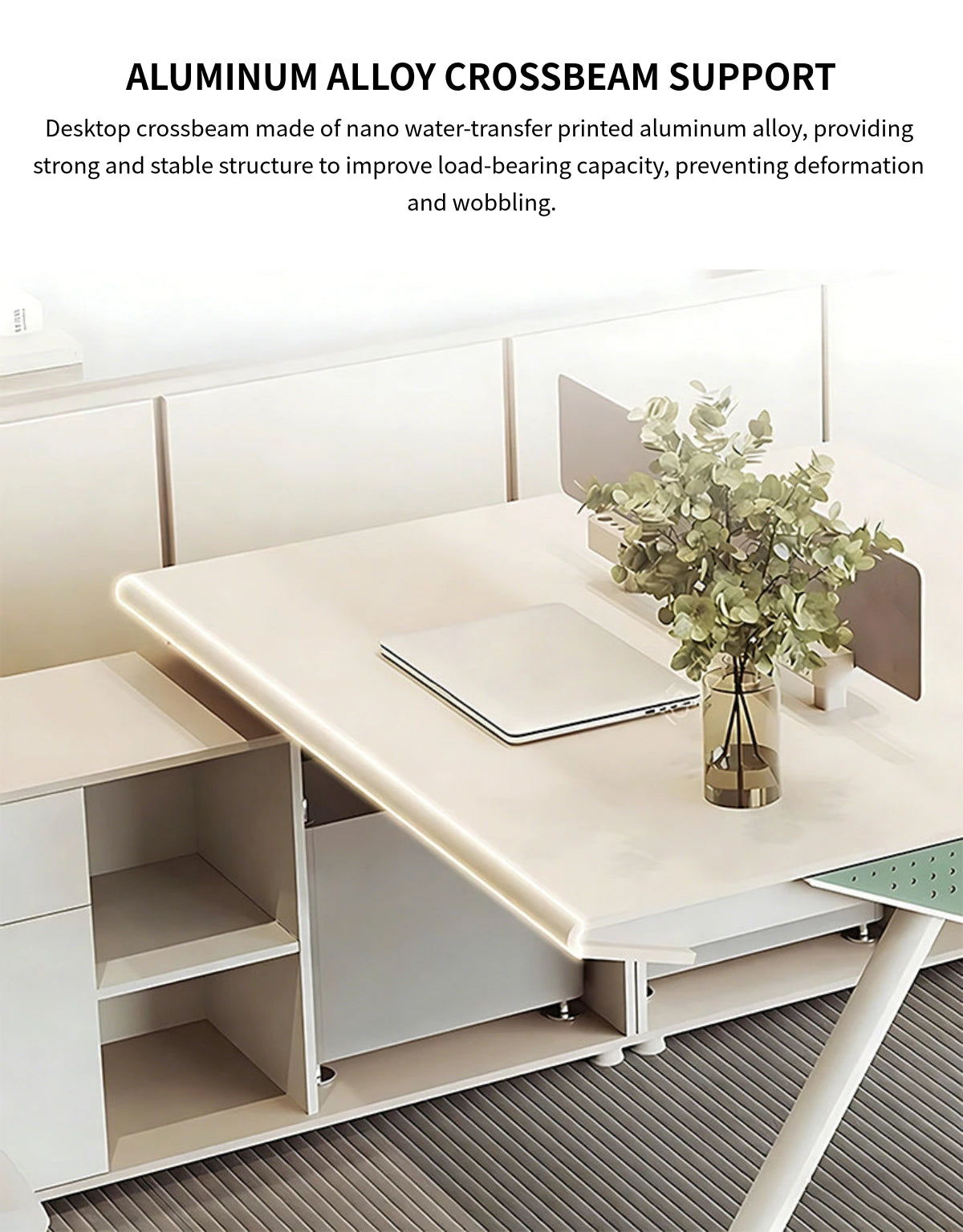 Curved Office Desk with Privacy Panel, Side Storage & Lockable for Home Office — Detail image 4