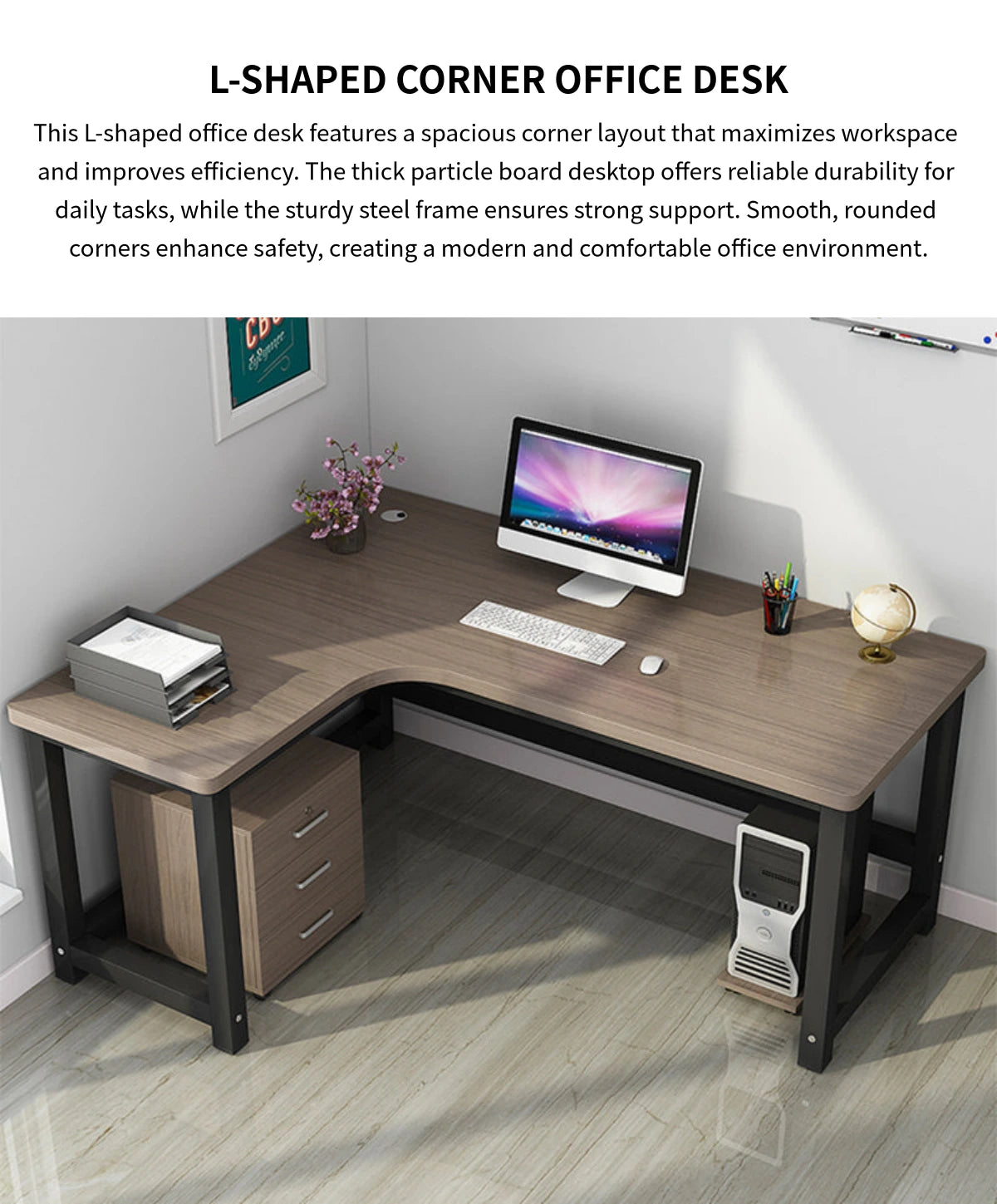L-Shaped Office Desk 47-71 in Wide with Cable Management for Home Office — Detail image 1