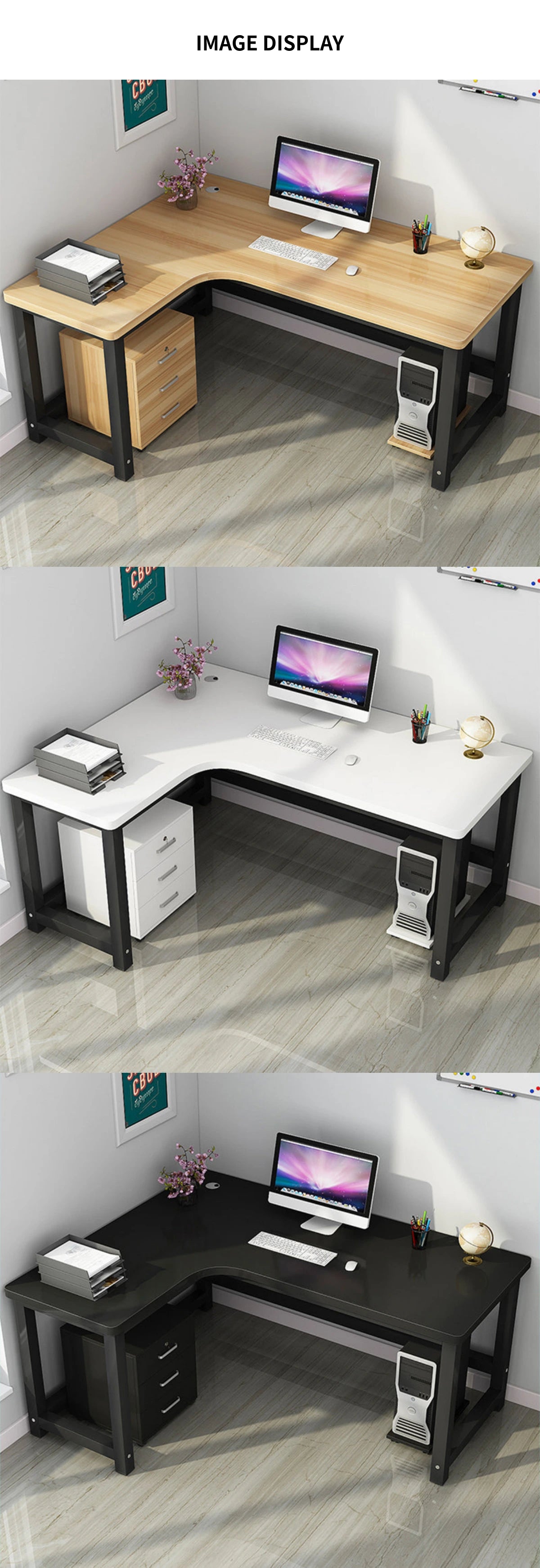 L-Shaped Office Desk 47-71 in Wide with Cable Management for Home Office — Detail image 8
