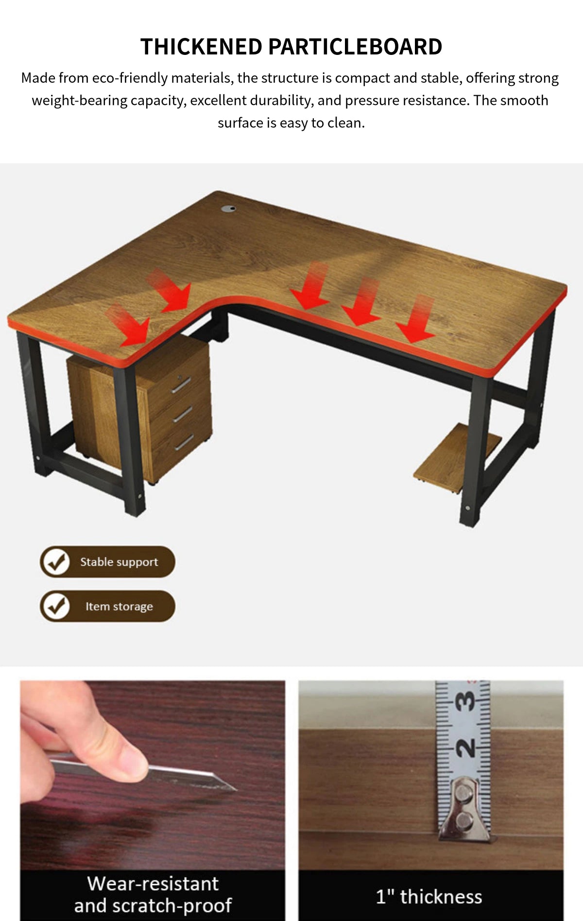 L-Shaped Office Desk 47-71 in Wide with Cable Management for Home Offi — Detail image 3