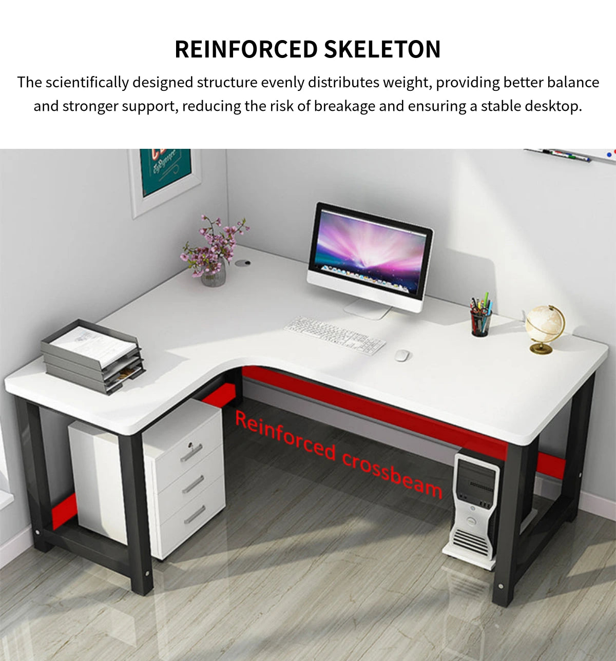 L-Shaped Office Desk 47-71 in Wide with Cable Management for Home Offi — Detail image 5