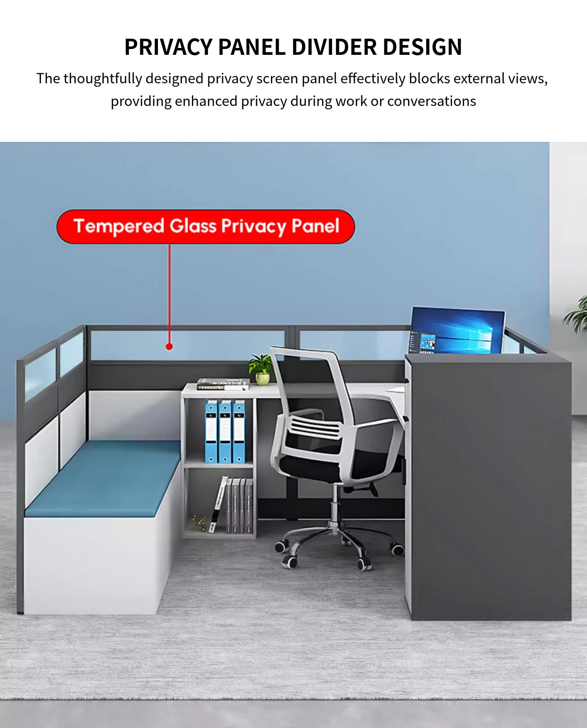 Office Workstation Desk with Side Storage, Folding & Privacy Panel for Home Office — Detail image 4