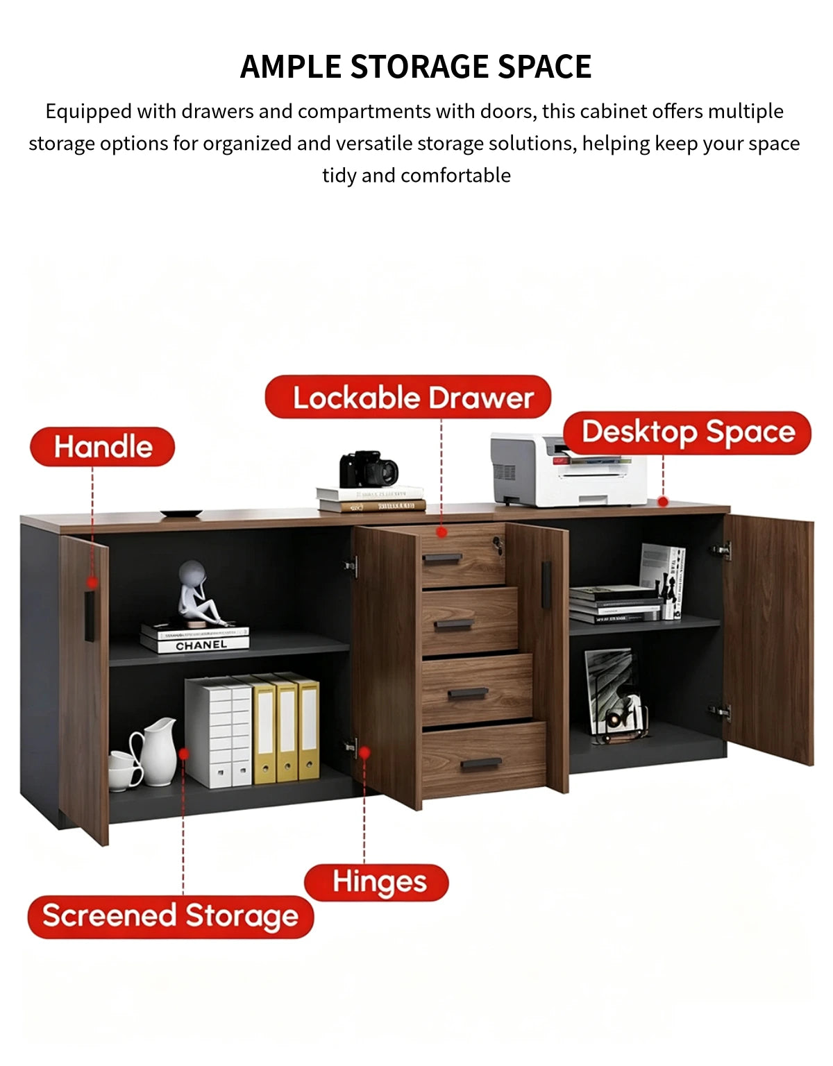 Modern Conference Table 31-126 in Wide (2.6-10.5 ft) with File Drawers & Lockable — Detail image 2