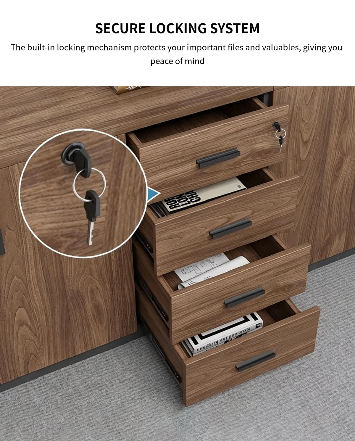 Modern Conference Table 31-126 in Wide (2.6-10.5 ft) with File Drawers & Lockable — Detail image 3