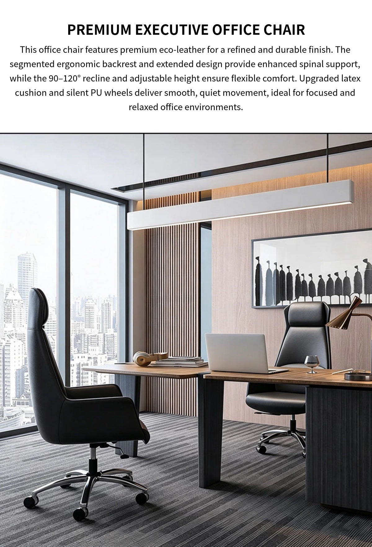 Comfortable Eco-leather Office Chair with Latex Cushion, Recline Function, and Ergonomic Backrest for Home and Executive Workspaces LBY-K015 — Detail image 1