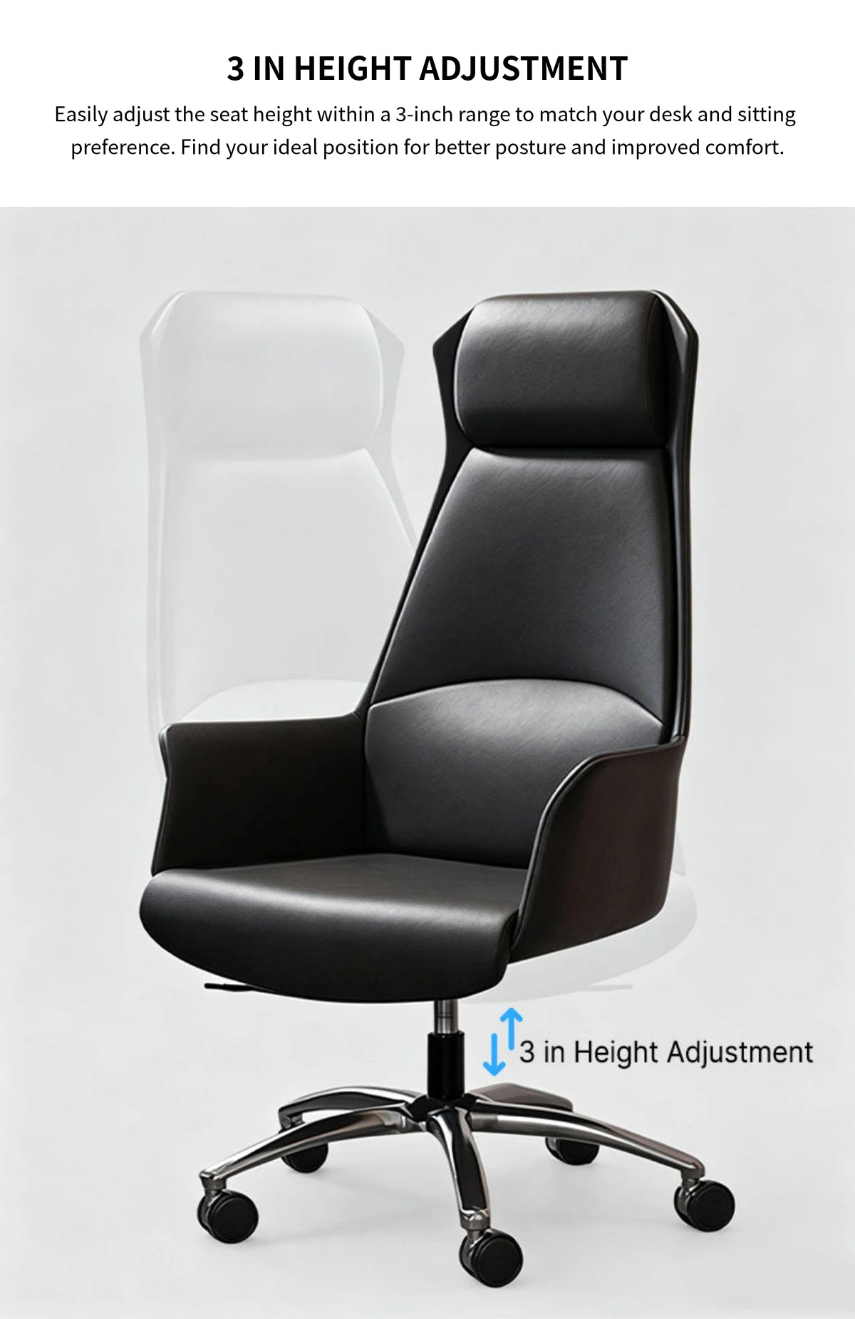 Comfortable Eco-leather Office Chair with Latex Cushion, Recline Function, and Ergonomic Backrest for Home and Executive Workspaces LBY-K015 — Detail image 6