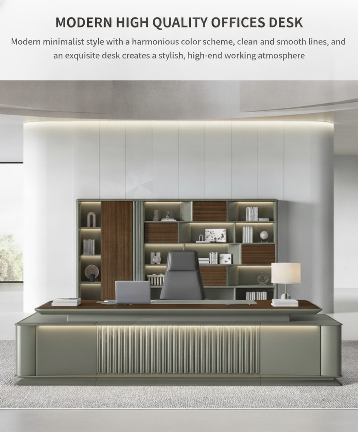 Modern Executive Desk 94-142 in Wide with File Drawers & Lumbar Support for Home Office — Detail image 1