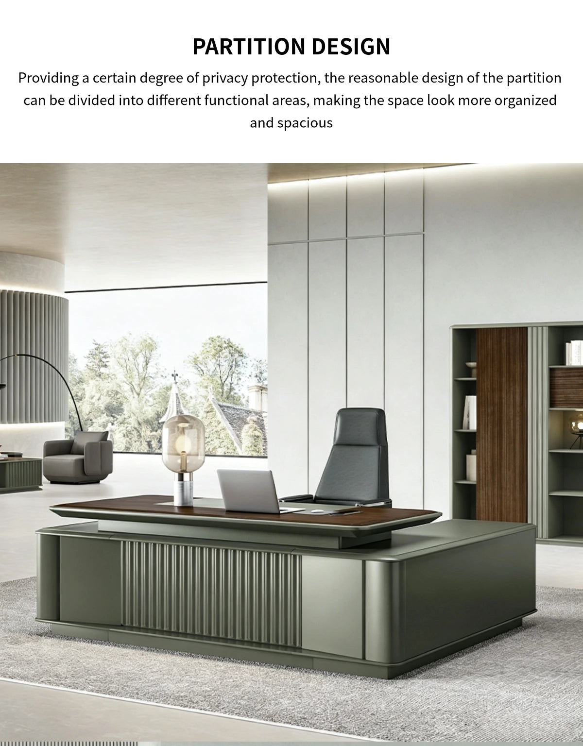 Modern Executive Desk 94-142 in Wide with File Drawers & Lumbar Support for Home Office — Detail image 2