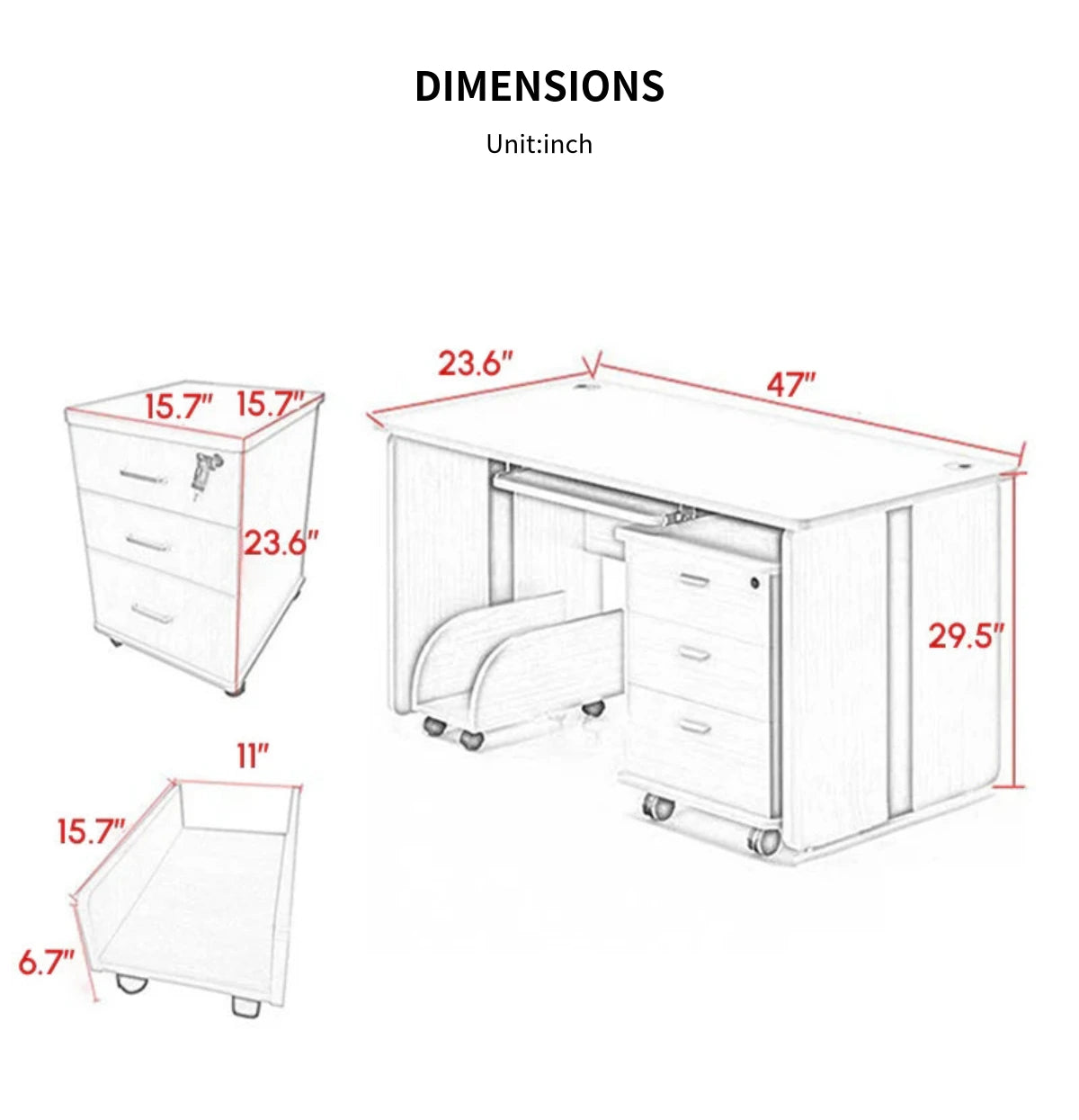 Office Workstation Desk with Cable Management, Lockable & Solid Wood for Home Office — Detail image 9