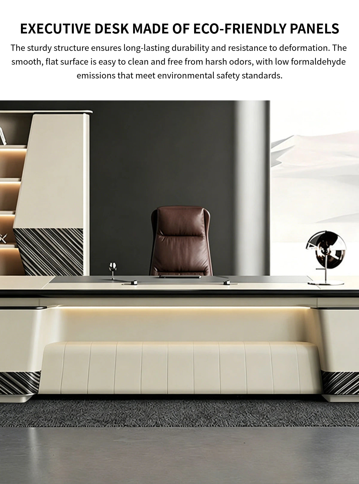 Modern Executive Desk with Dual-Tone, Side Storage & Fluted Front for Home Office — Detail image 2