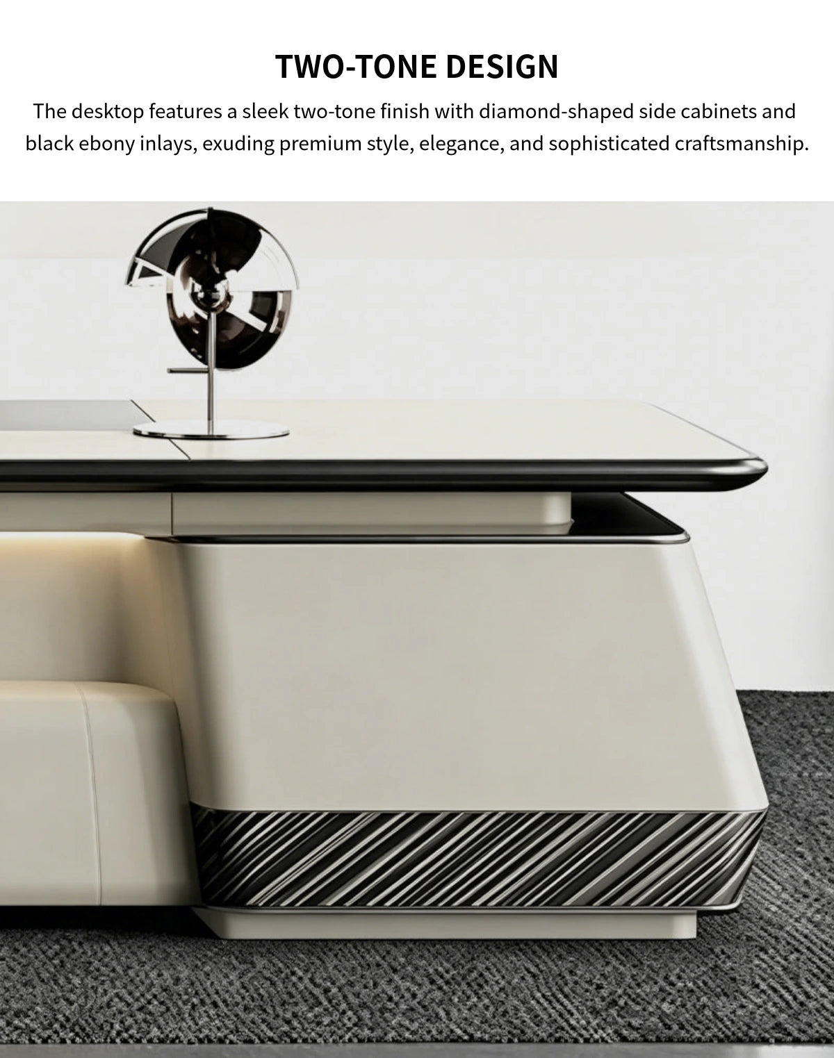 Modern Executive Desk with Dual-Tone, Side Storage & Fluted Front for Home Office — Detail image 3
