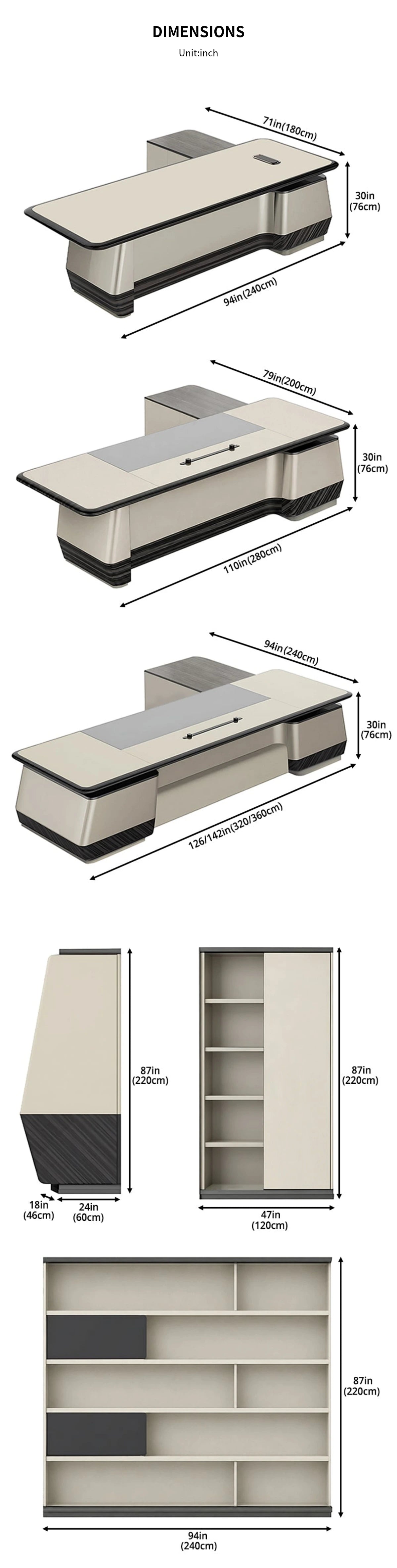 Modern Executive Desk with Dual-Tone, Side Storage & Fluted Front for Home Office — Detail image 7