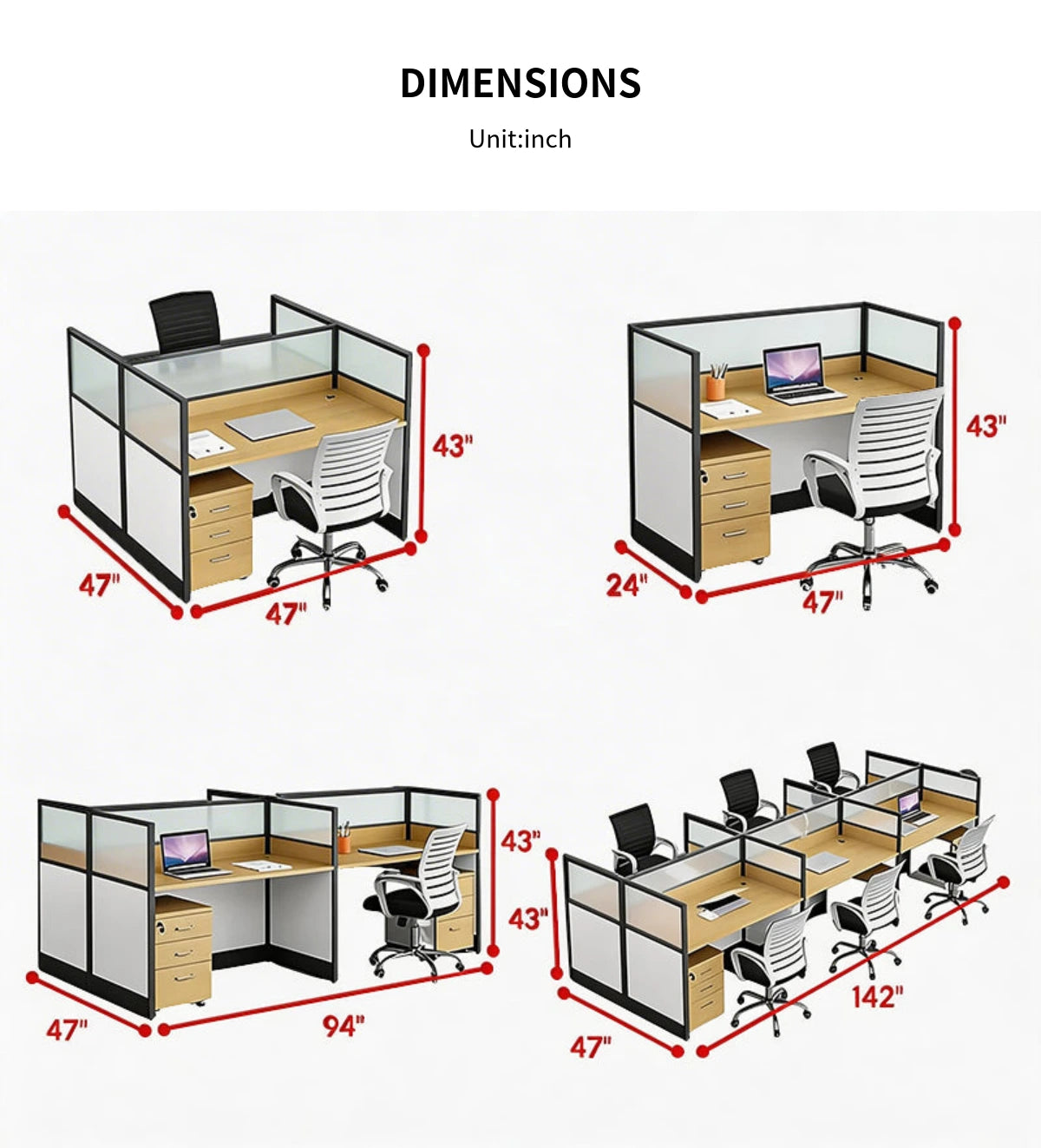 Office Workstation Desk 47-142 in Wide with Privacy Panel for Home Office — Detail image 9