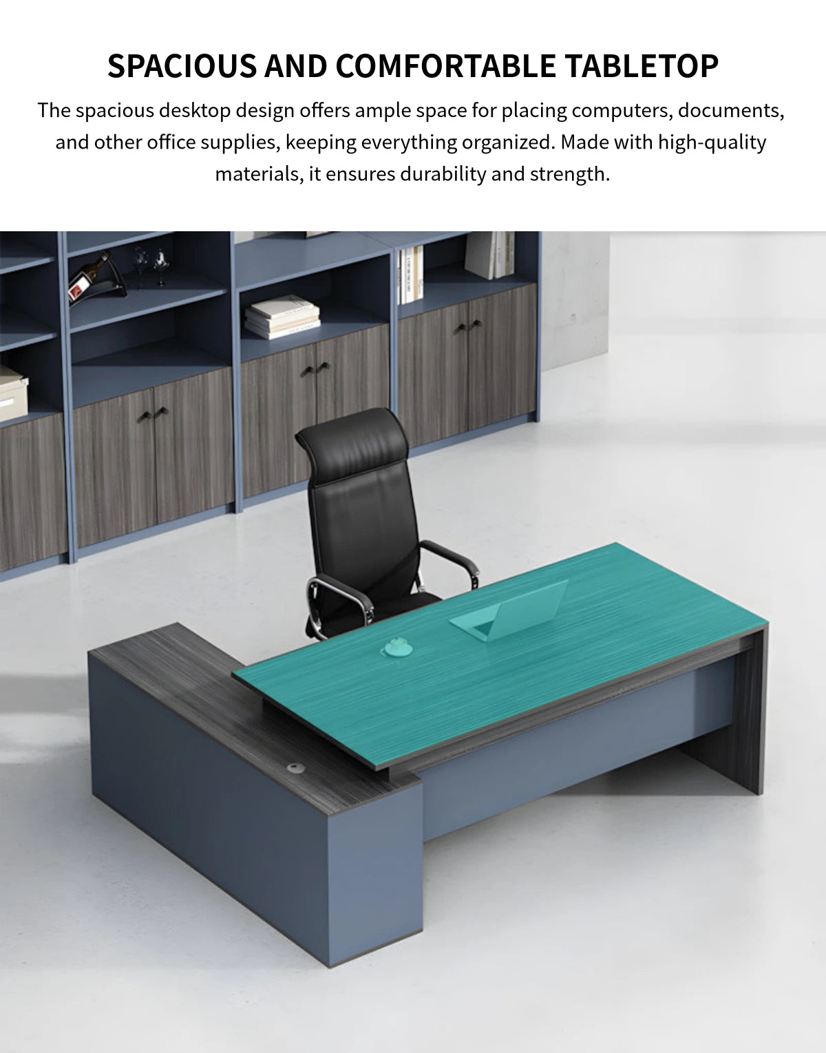 L-Shaped Executive Desk with Side Storage, Lumbar Support & Privacy Pa — Detail image 3