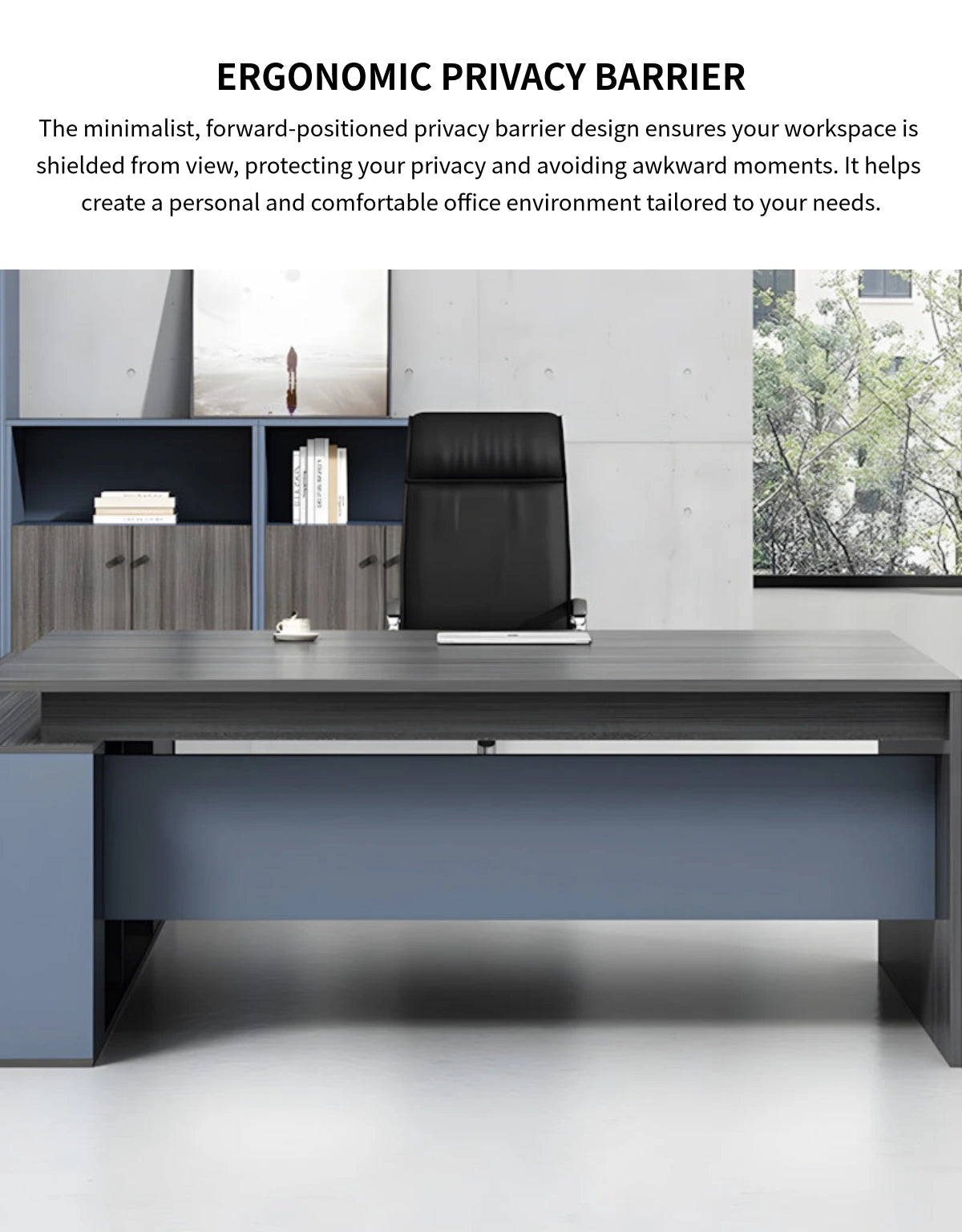 L-Shaped Executive Desk with Side Storage, Lumbar Support & Privacy Pa — Detail image 4