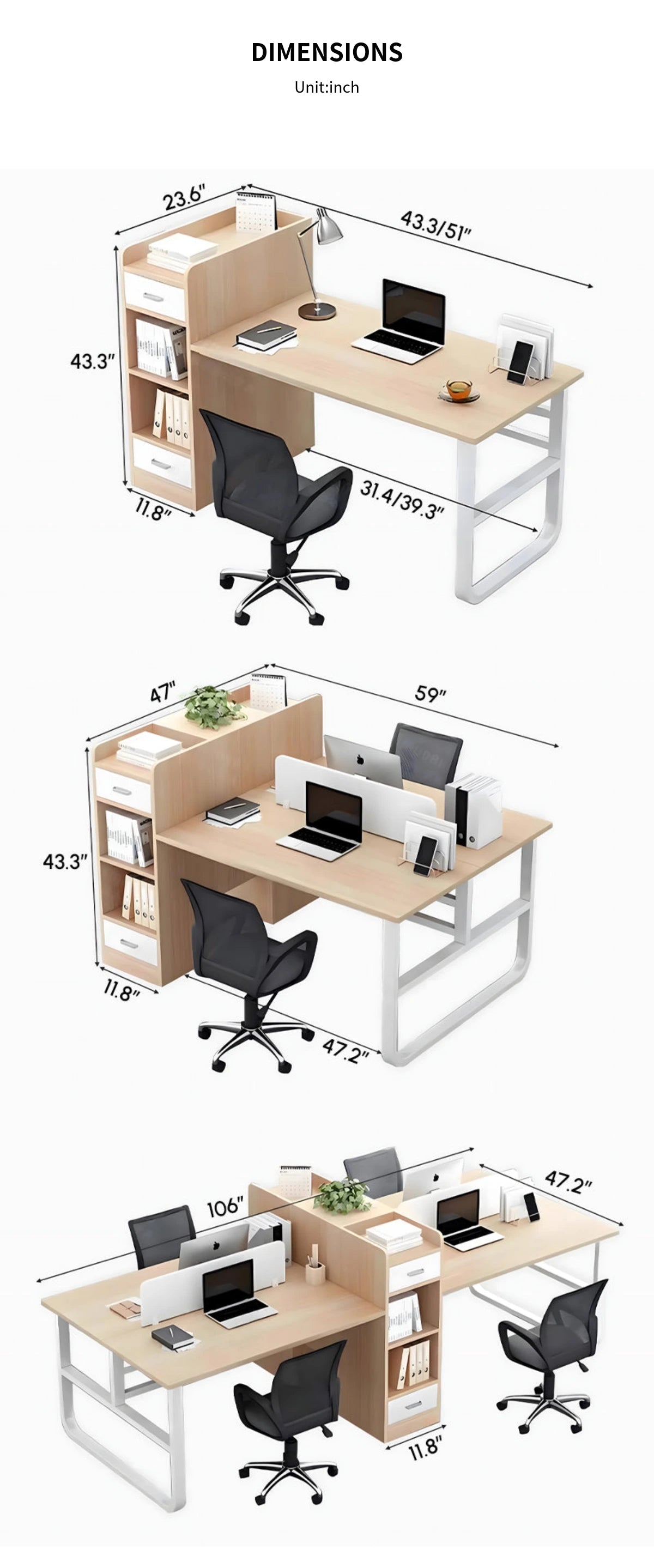 Office Workstation Desk 43-106 in Wide with Cable Management for Home Office — Detail image 11