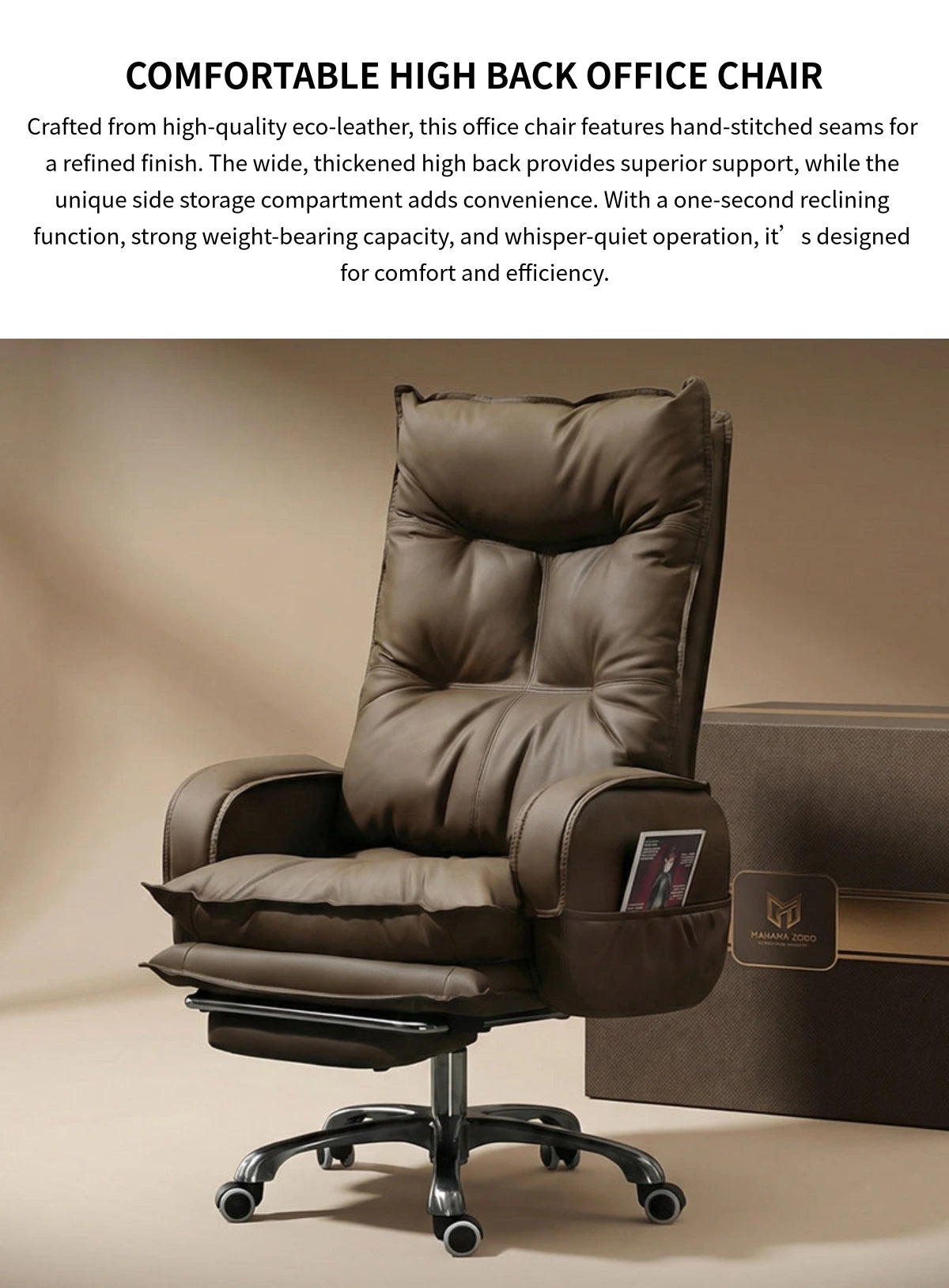 Modern Executive Desk 20 in Wide with Lumbar Support, Swivel & Round for Home Office — Detail image 1