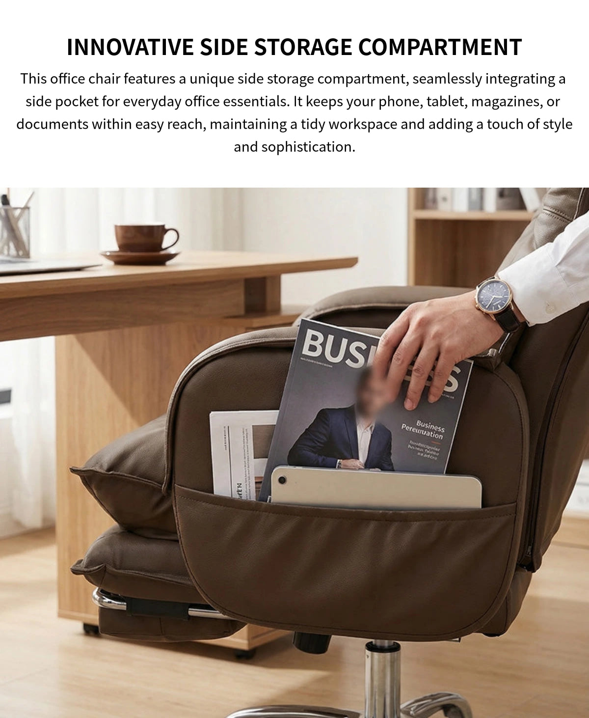 Modern Executive Desk 20 in Wide with Lumbar Support, Swivel & Round for Home Office — Detail image 5