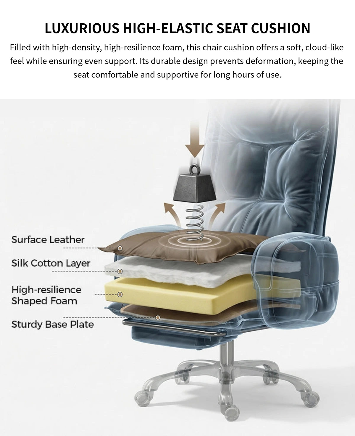 Modern Executive Desk 20 in Wide with Lumbar Support, Swivel & Round for Home Office — Detail image 7