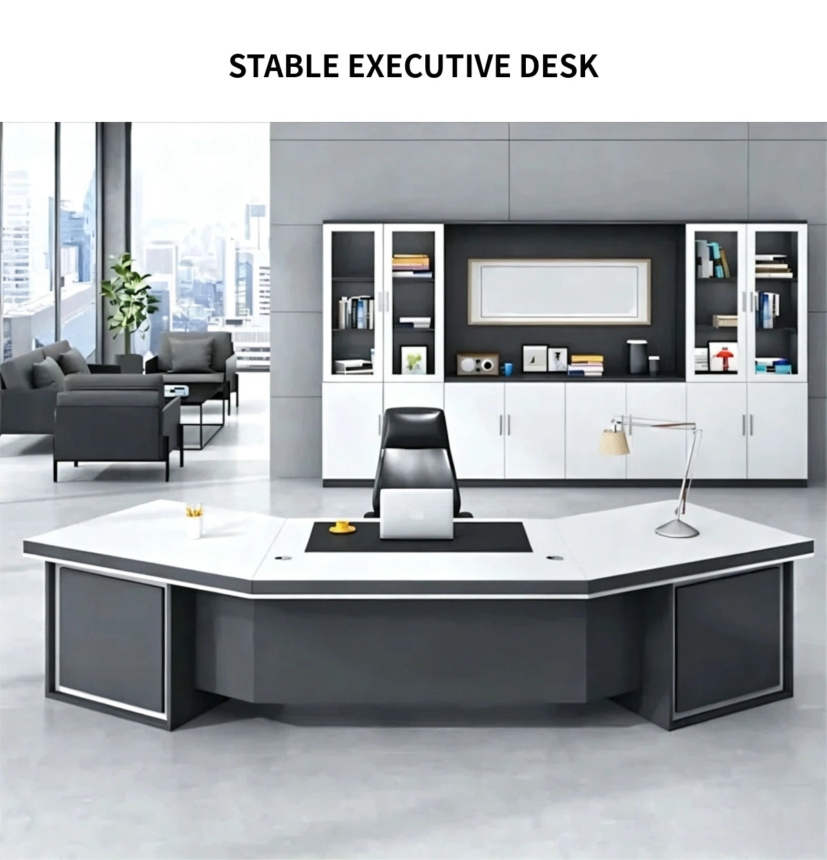 Modern Executive Desk 87-126 in Wide with Side Storage & Lumbar Support for Home Office — Detail image 1