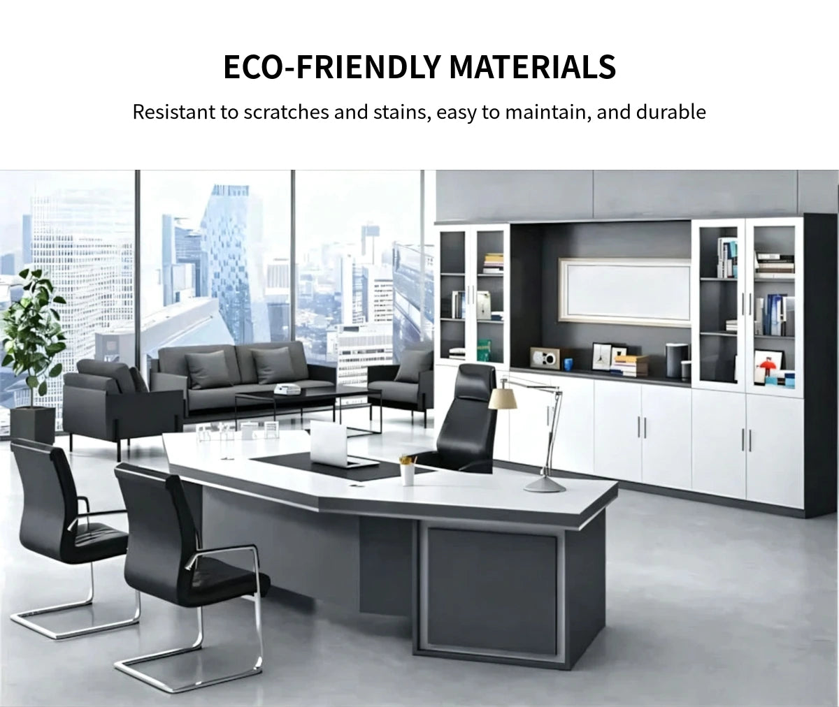 Modern Executive Desk 87-126 in Wide with Side Storage & Lumbar Support for Home Office — Detail image 2