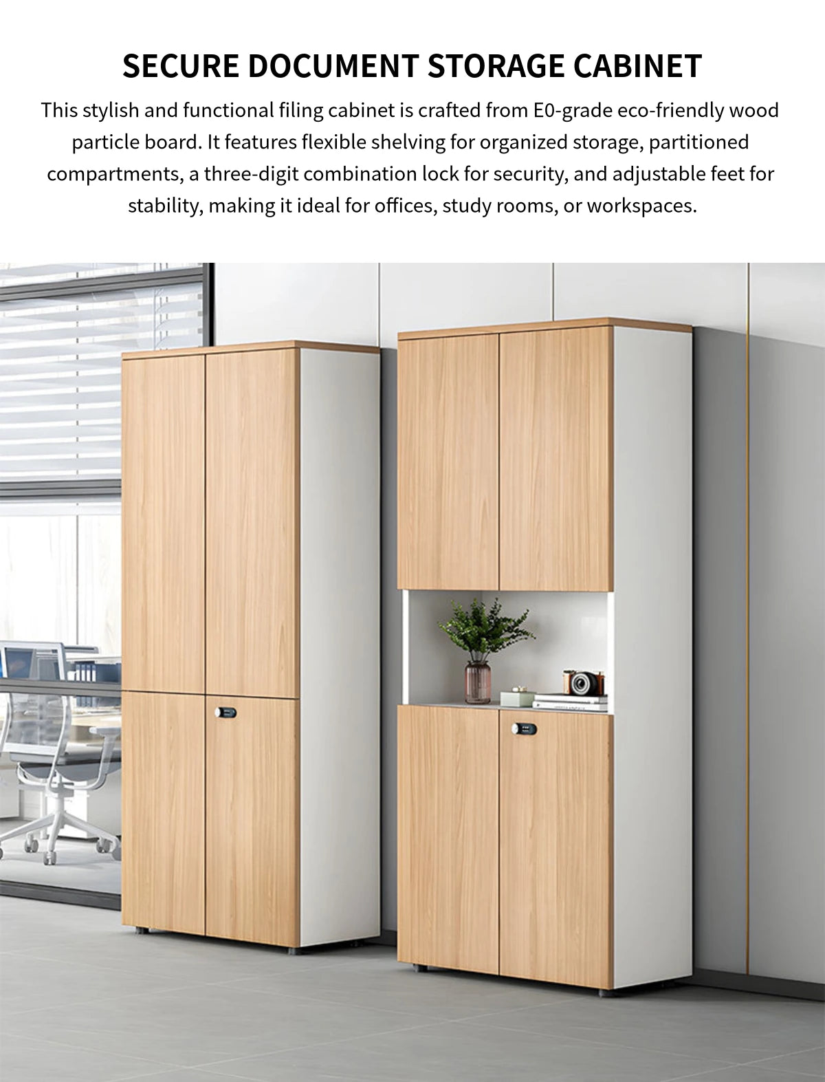 File Cabinet 79 in Tall with Lockable, Adjustable Shelves & Solid Wood for Office — Detail image 1