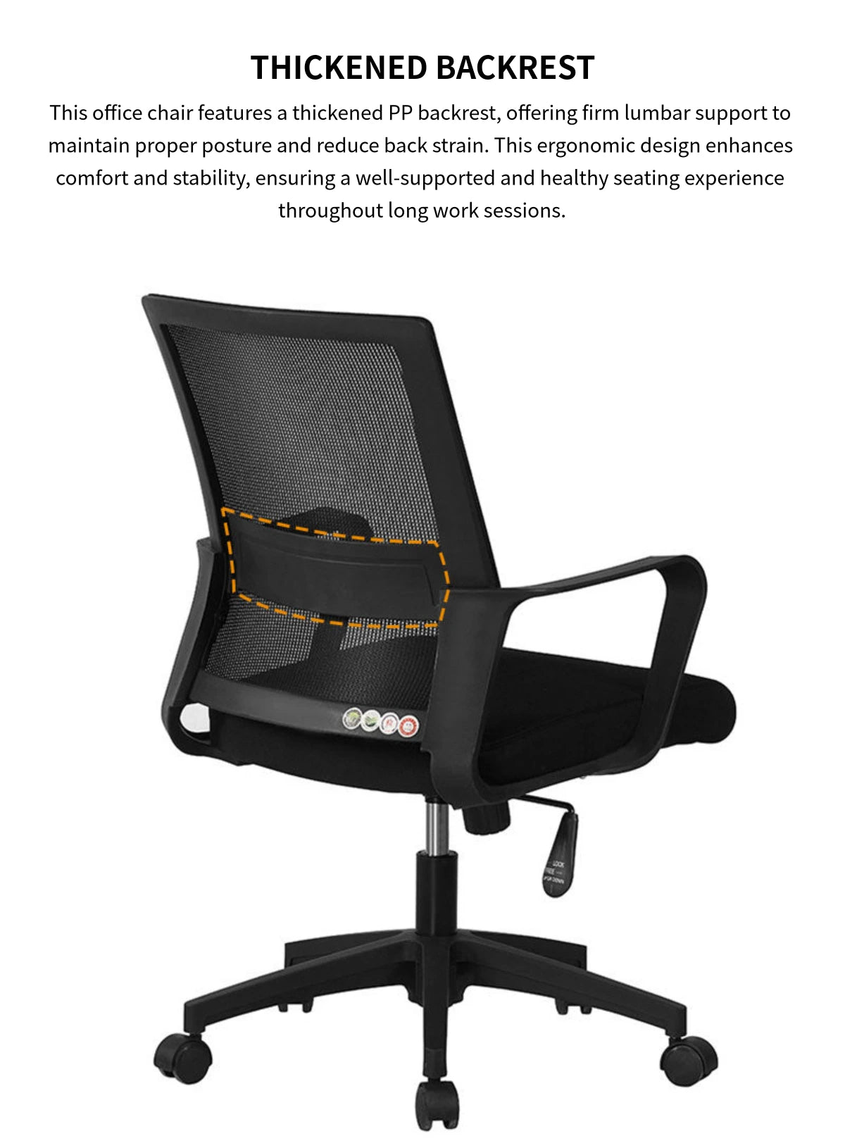 Mesh Ergonomic Office Chair 19 in Wide with Breathable Mesh, Lumbar Support & Portable — Detail image 3