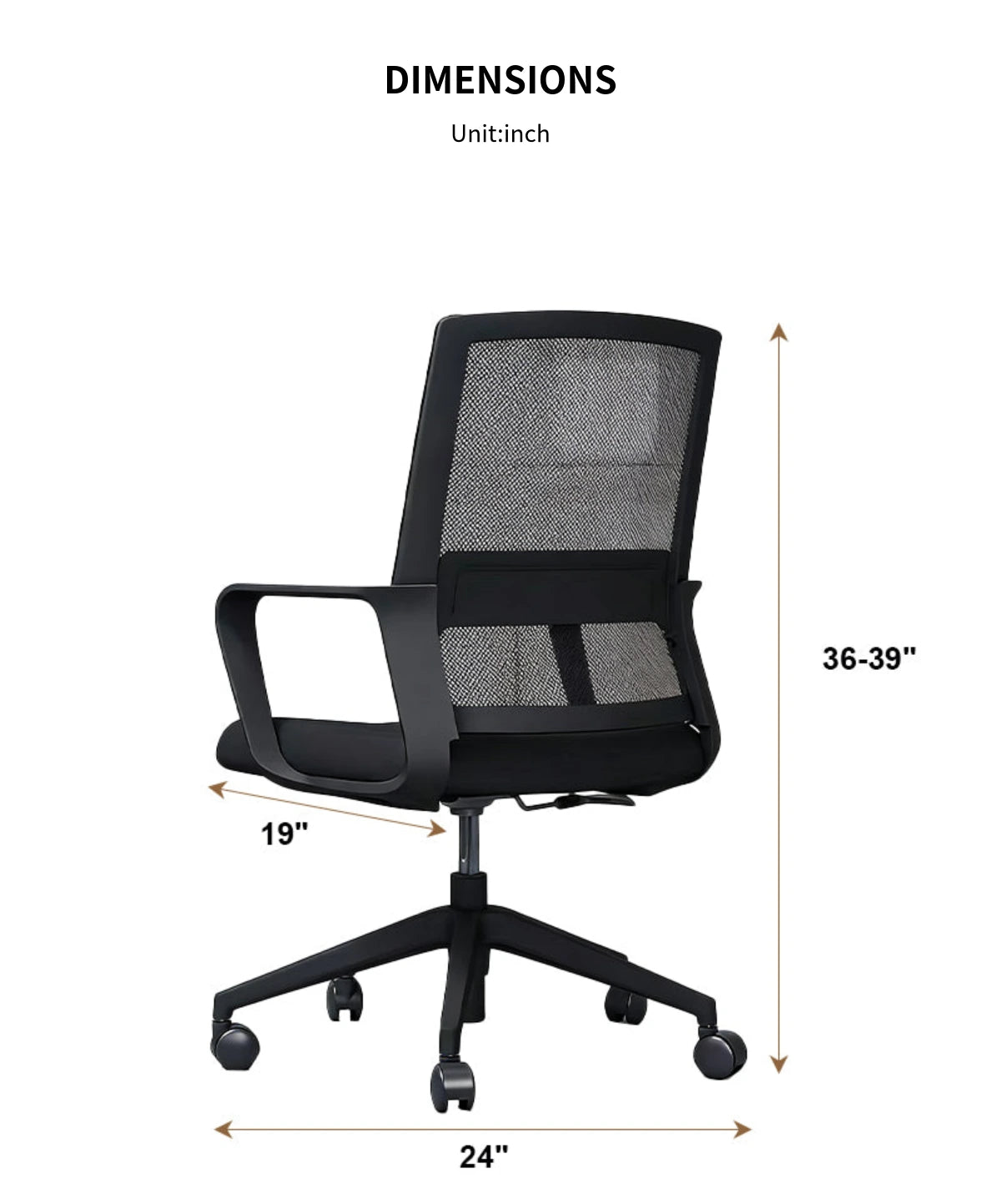 Mesh Ergonomic Office Chair 19 in Wide with Breathable Mesh, Lumbar Support & Portable — Detail image 10