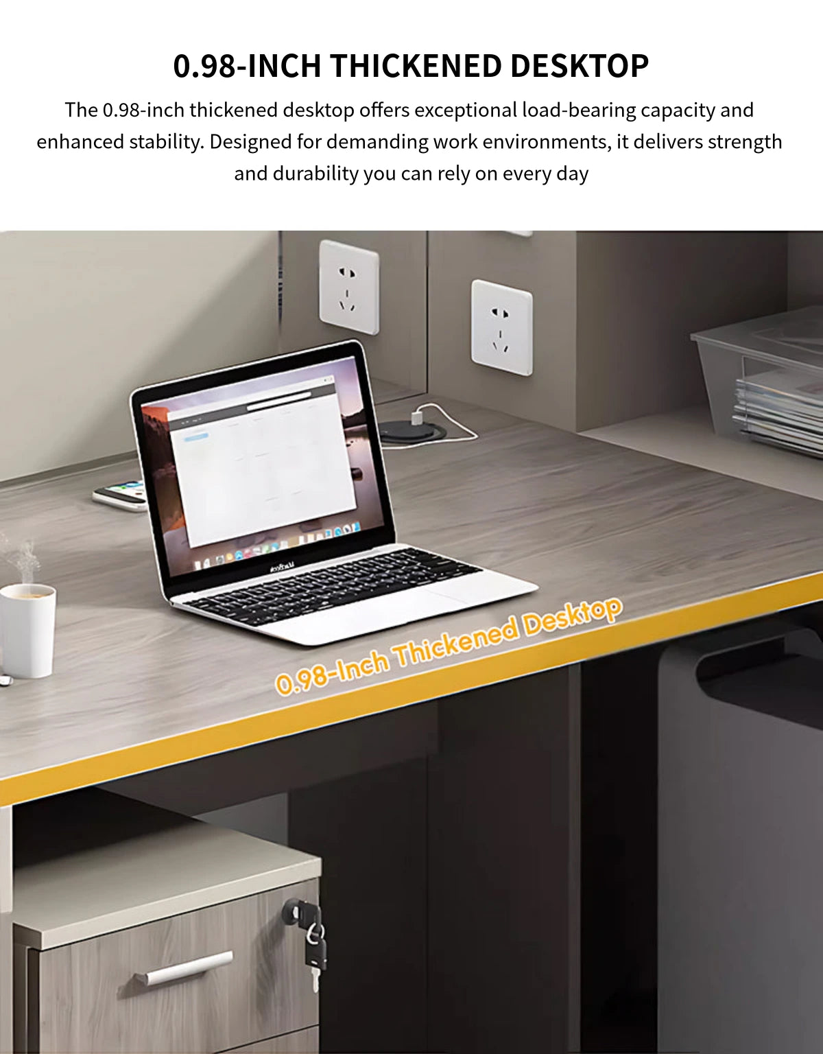 Office Workstation Desk with Built-In Outlets, Cable Management & Side Storage — Detail image 3