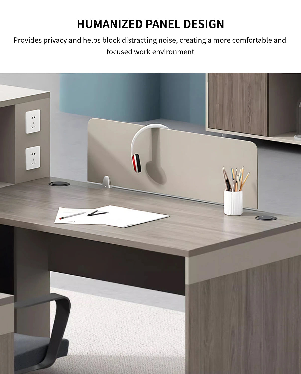 Office Workstation Desk with Built-In Outlets, Cable Management & Side Storage — Detail image 6