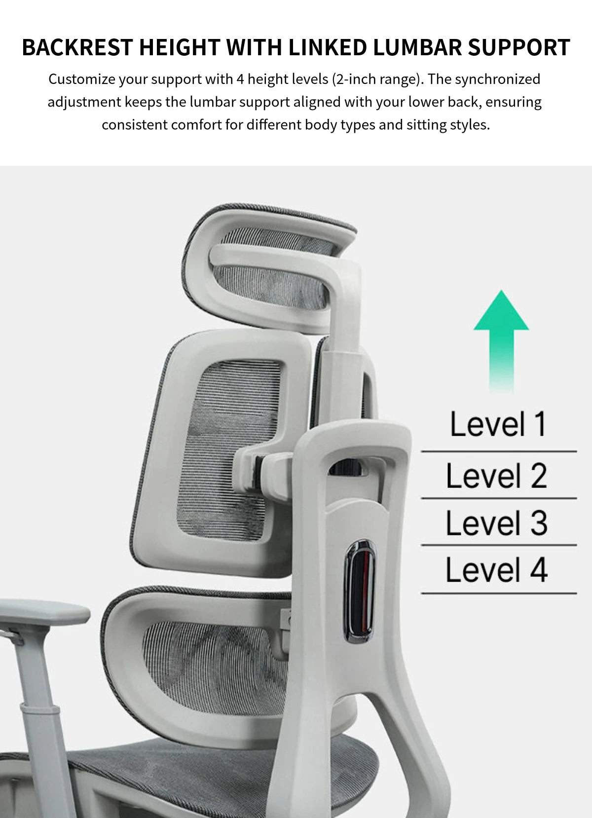 Comfortable Ergonomic Mesh Office Chair with Adaptive Lumbar Support, 135° Recline, and Footrest for Home, Office, and Gaming BGY-1034 — Detail image 5